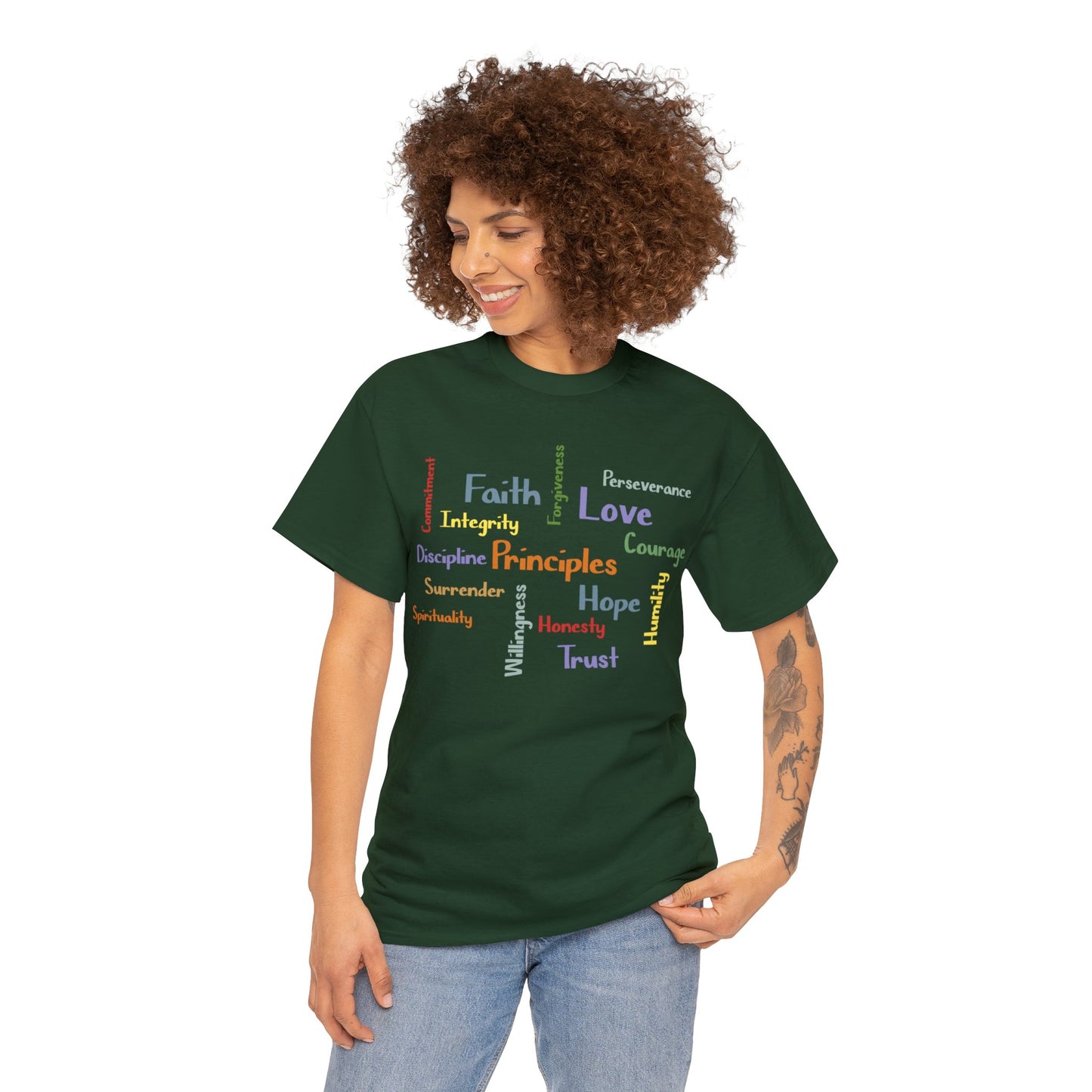 Spiritual Principles of Recovery, Word Cloud Design Graphic Tee, Graphic T-shirt, Gift for Recovery or Sober Anniversary