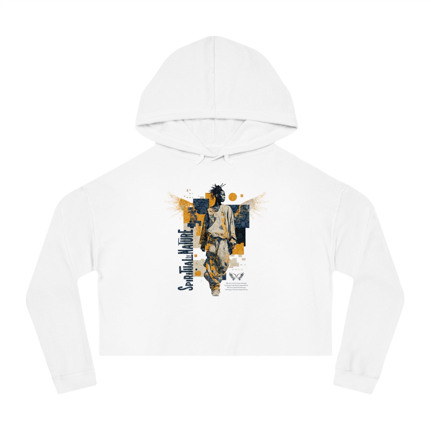 Women's Cropped Hooded Sweatshirt with Angel Graphic - Spiritual by Nature, Street Wear, Urban Style, Stylish Layering, Women's Fashion, Trendy Gift for Her