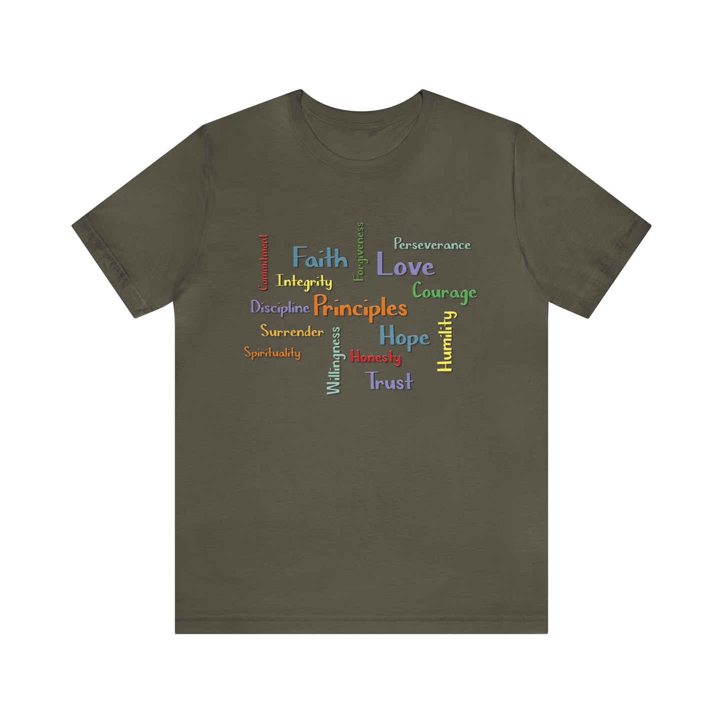 Graphic Tee, Graphic T-shirt, Spiritual Principles of Recovery, Word Cloud Design, Gift for Recovery or Sober Anniversary