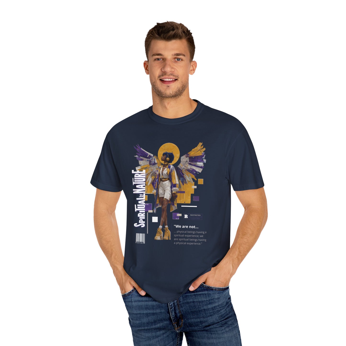 Spiritual by Nature Angel Tee | Urban Collage Art Shirt, Full Front Graphic, Comfort Colors Streetwear, Divine Energy Tshirt