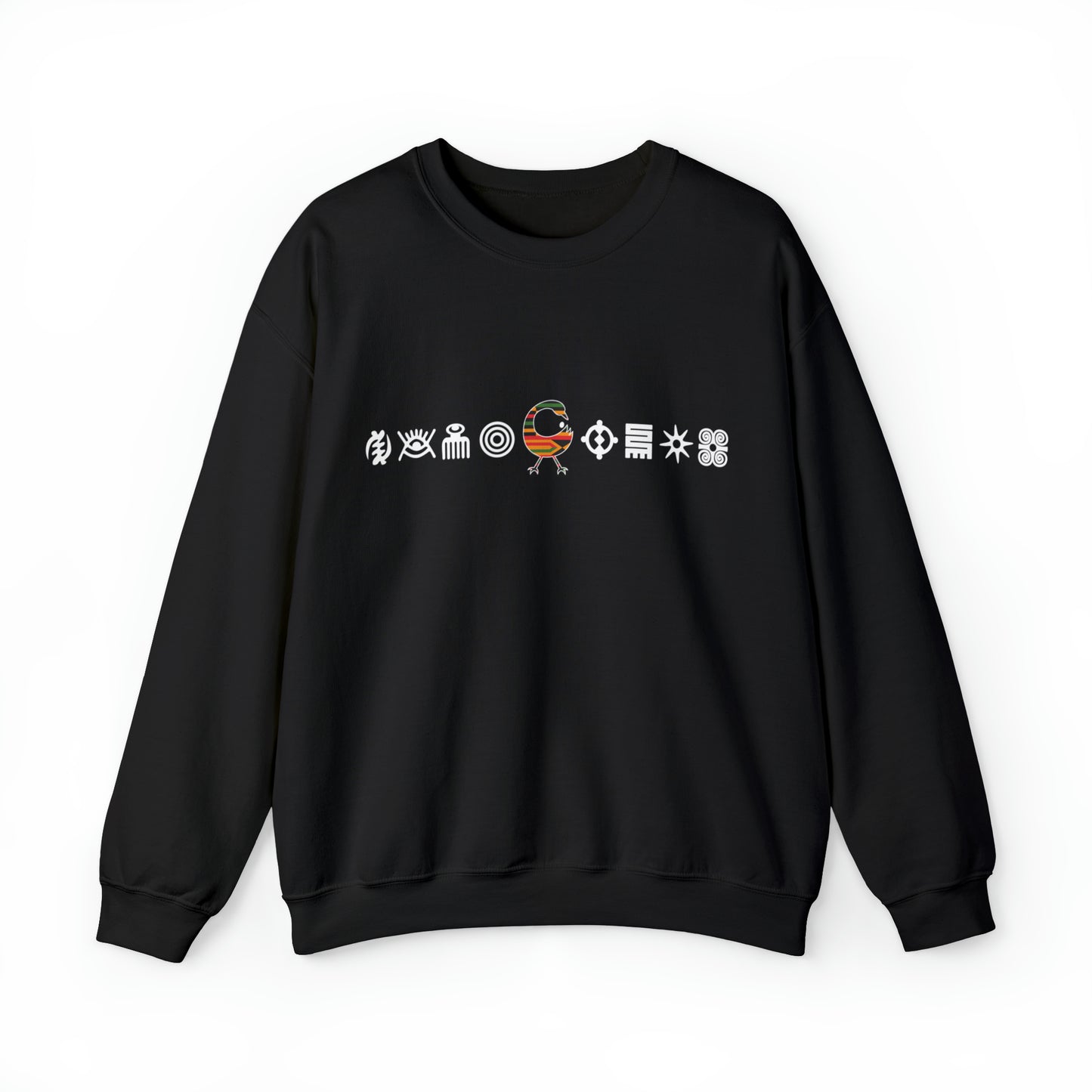 Unisex Sweatshirt with Adinkra Symbols, West African Ghanaian symbol Afrocentric Apparel