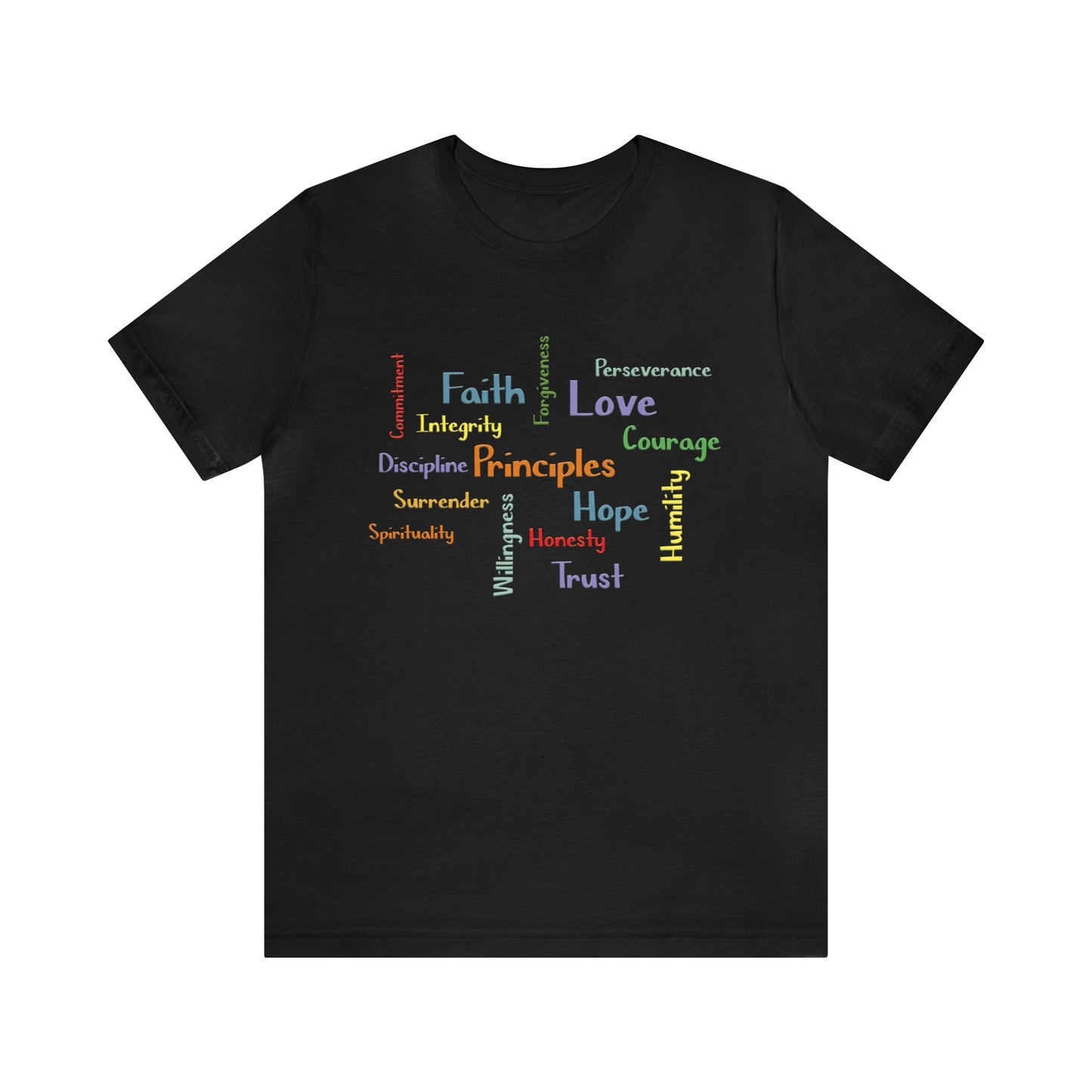 Graphic Tee, Graphic T-shirt, Spiritual Principles of Recovery, Word Cloud Design, Gift for Recovery or Sober Anniversary