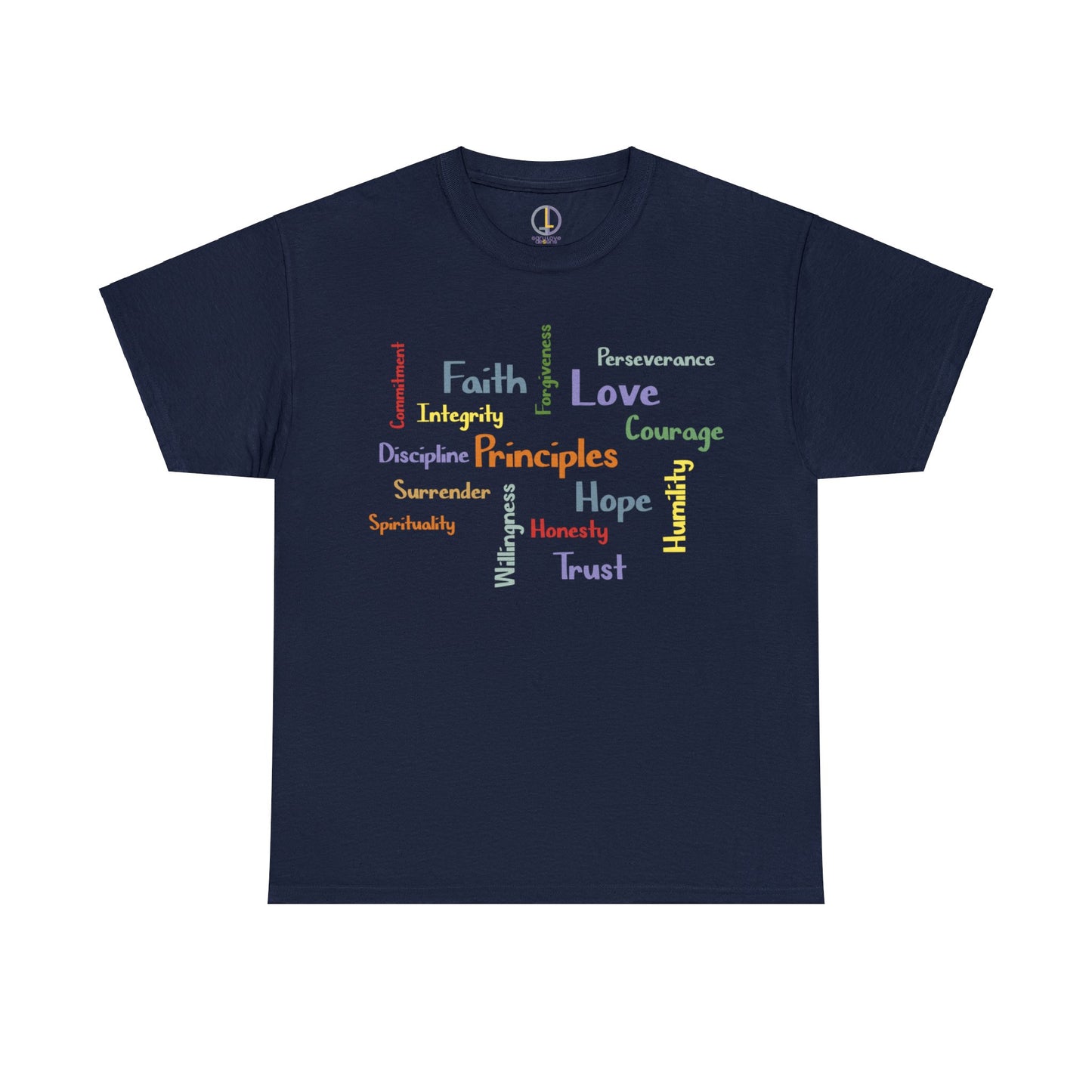 Spiritual Principles of Recovery, Word Cloud Design Graphic Tee, Graphic T-shirt, Gift for Recovery or Sober Anniversary