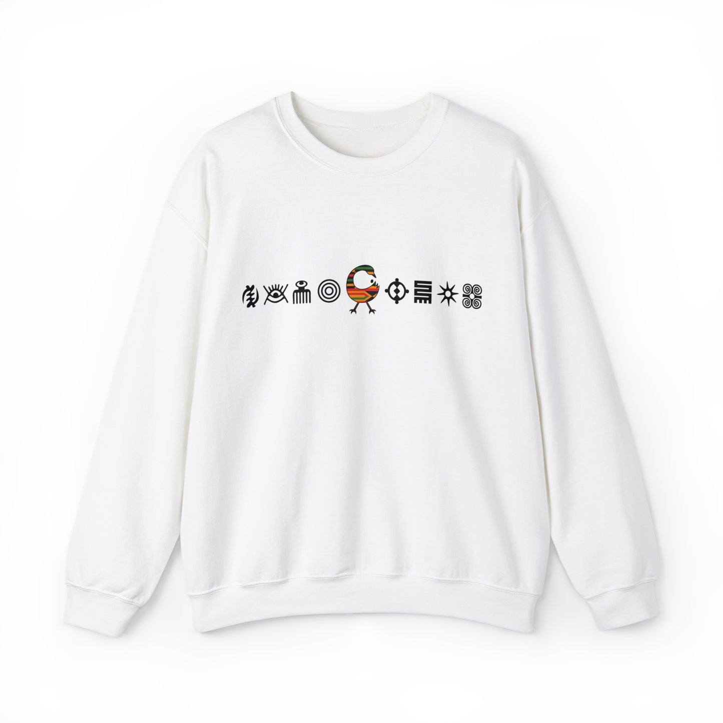 Unisex Sweatshirt with Adinkra Symbols, West African Ghanaian symbol Afrocentric Apparel