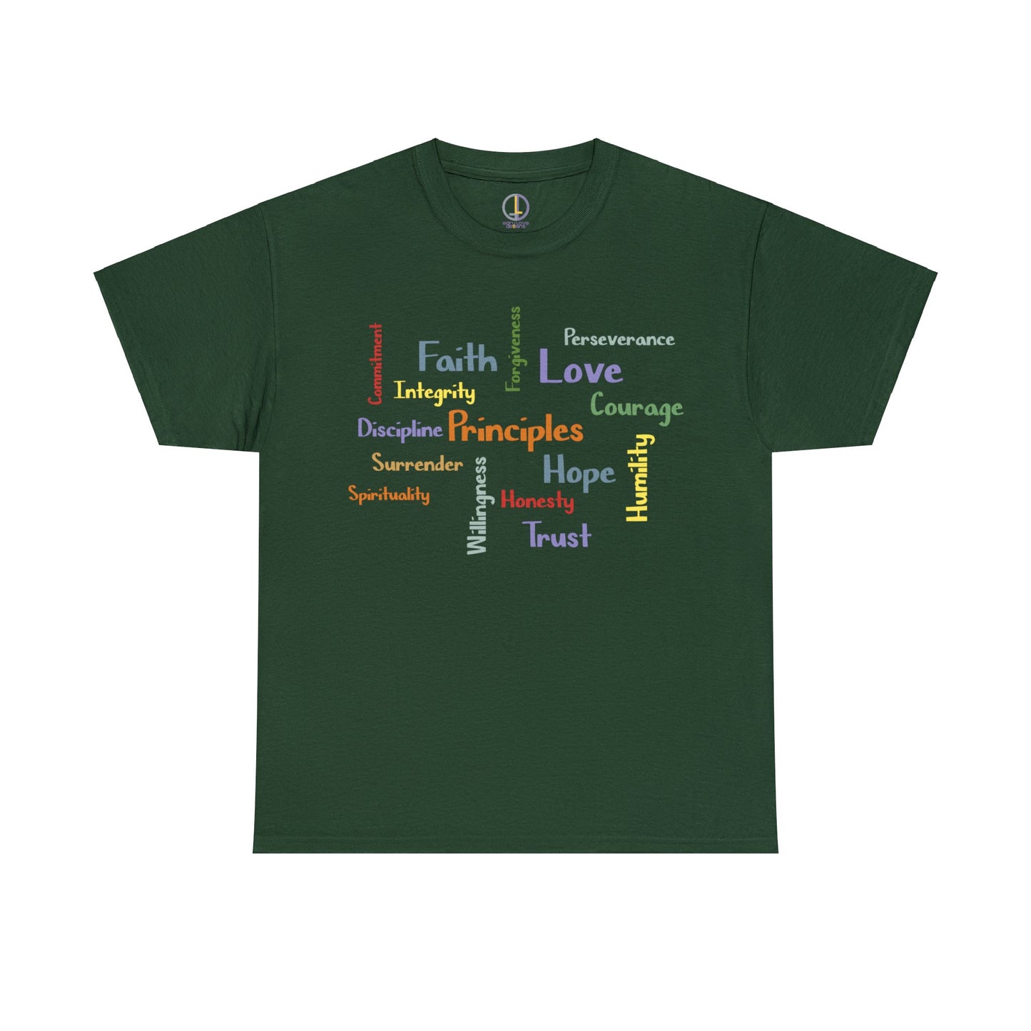 Spiritual Principles of Recovery, Word Cloud Design Graphic Tee, Graphic T-shirt, Gift for Recovery or Sober Anniversary