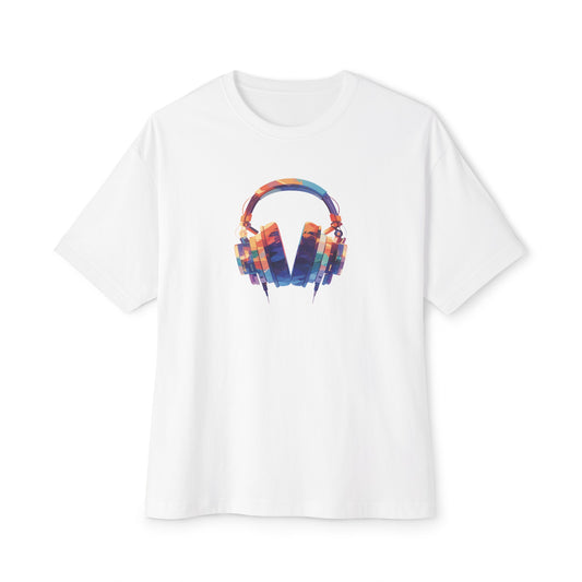 Pop Art Style Headphones, Unisex Oversized Boxy Tee in 6 Colors