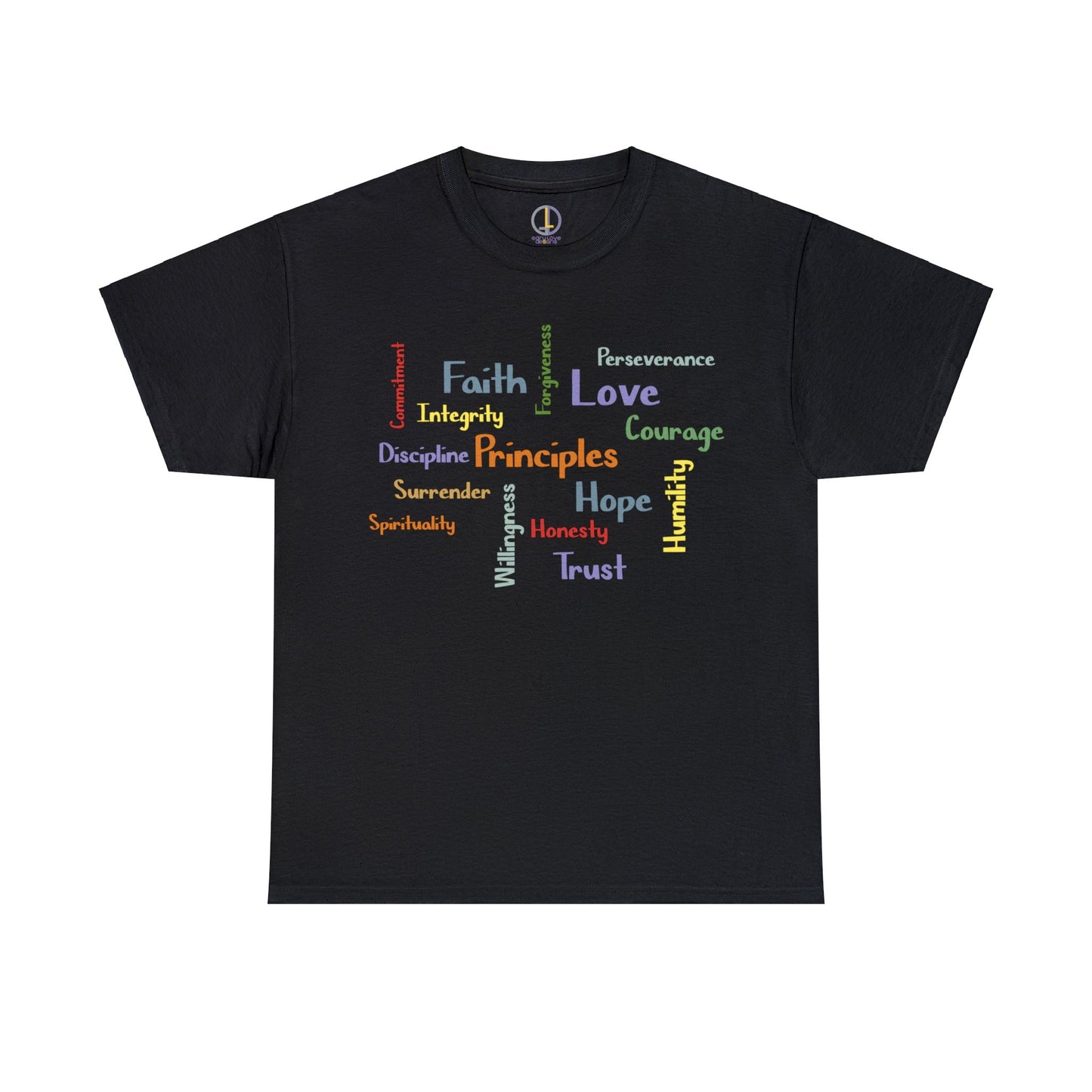 Spiritual Principles of Recovery, Word Cloud Design Graphic Tee, Graphic T-shirt, Gift for Recovery or Sober Anniversary