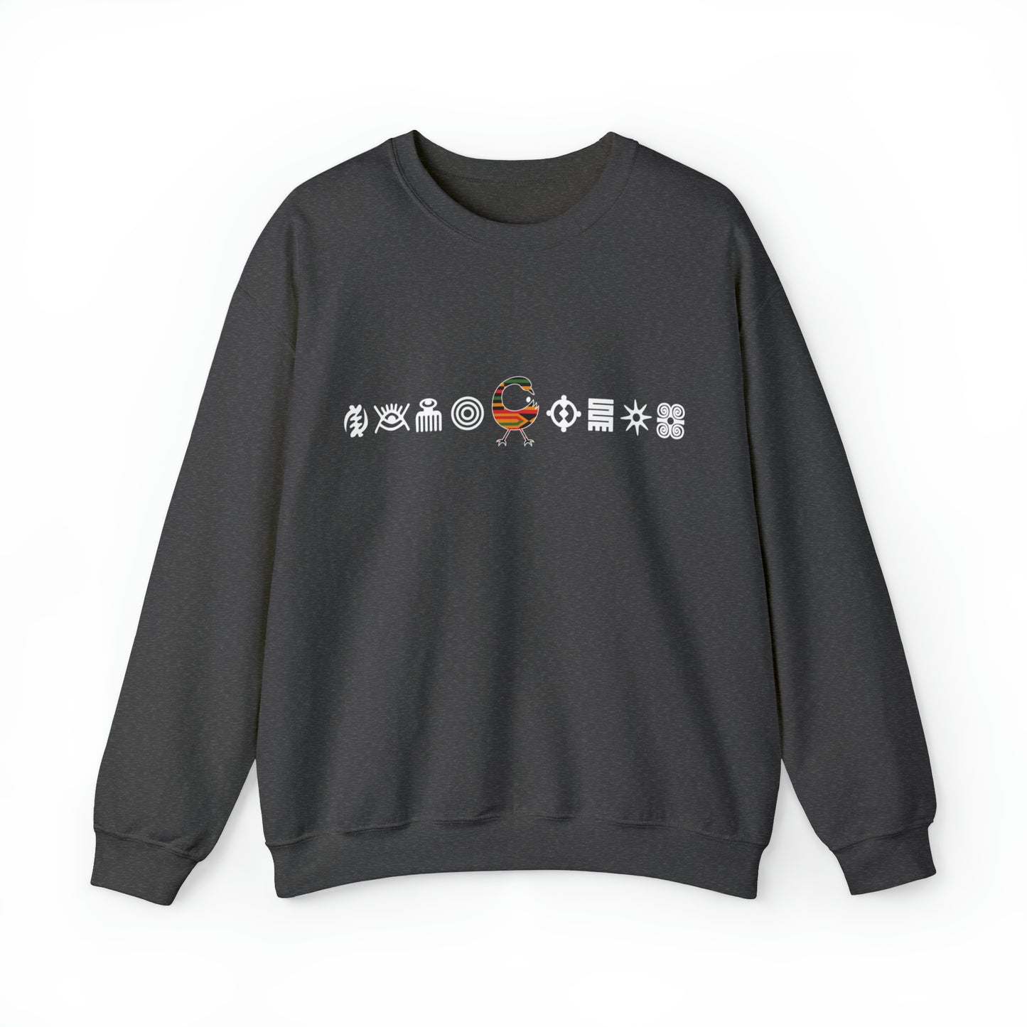 Unisex Sweatshirt with Adinkra Symbols, West African Ghanaian symbol Afrocentric Apparel