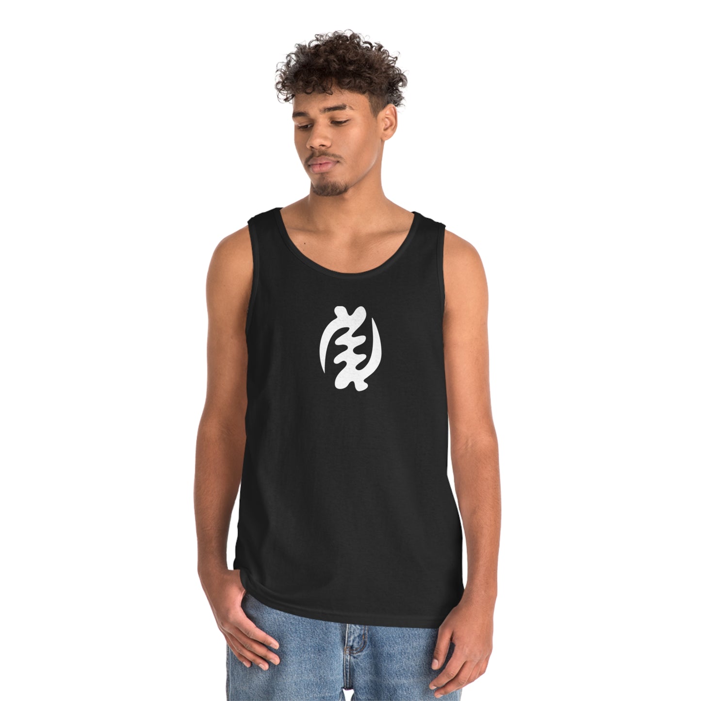Gye Nyame Symbol Unisex Heavy Cotton Tank Top, Ghanaian Adinkra Symbol Apparel, Cotton Summer Top, Summer Tee