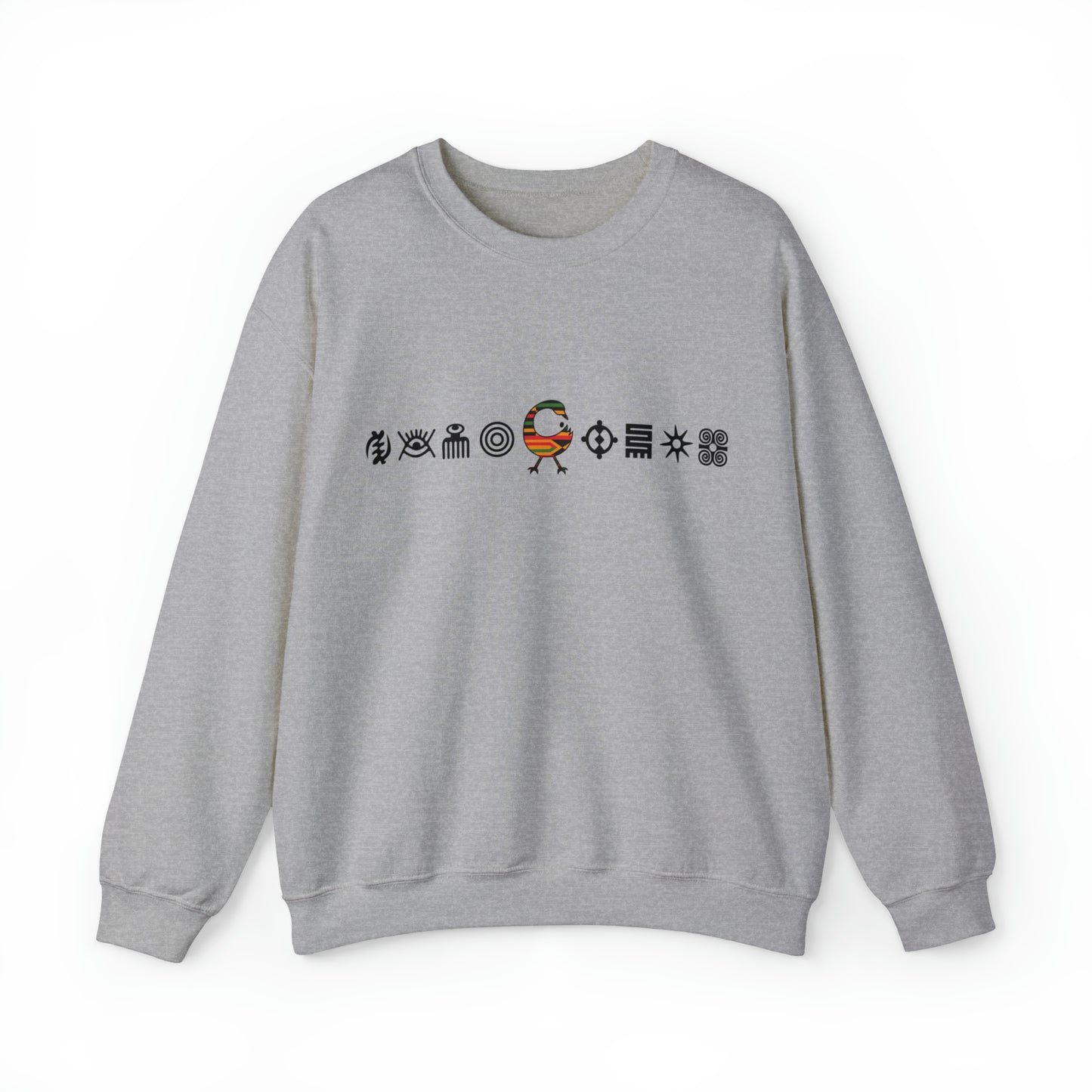 Unisex Sweatshirt with Adinkra Symbols, West African Ghanaian symbol Afrocentric Apparel