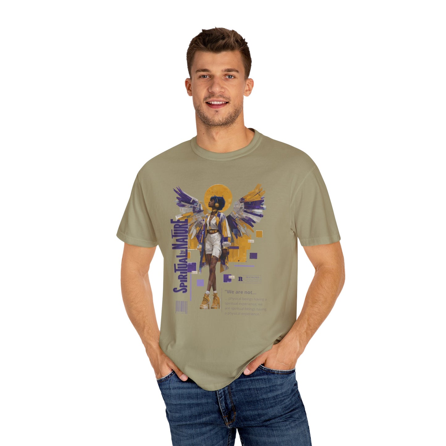 Spiritual by Nature Angel Tee | Urban Collage Art Shirt, Full Front Graphic, Comfort Colors Streetwear, Divine Energy Tshirt