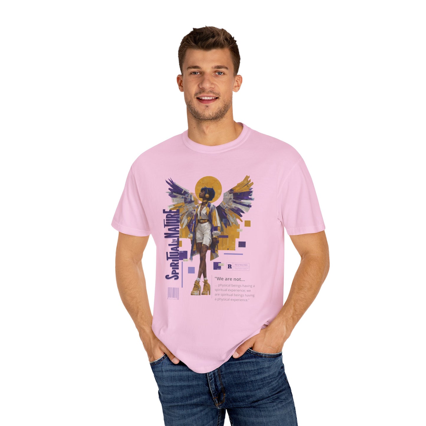 Spiritual by Nature Angel Tee | Urban Collage Art Shirt, Full Front Graphic, Comfort Colors Streetwear, Divine Energy Tshirt