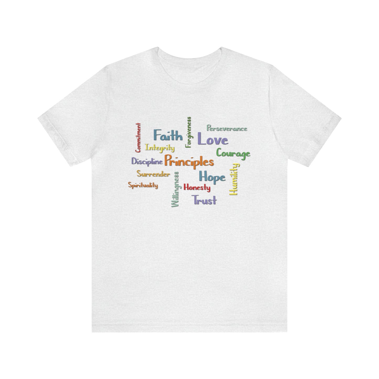 Graphic Tee, Graphic T-shirt, Spiritual Principles of Recovery, Word Cloud Design, Gift for Recovery or Sober Anniversary
