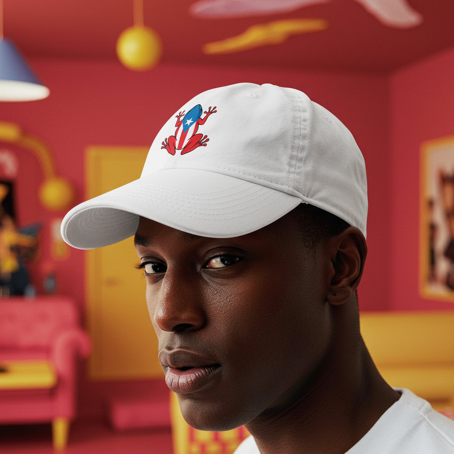 Embroidered Puerto Rican Flag Coqui Frog Classic Dad Cap, Baseball Hat, Puerto Rican Pride Baseball Cap, Coqui Frog Puerto Rican Flag Hat,