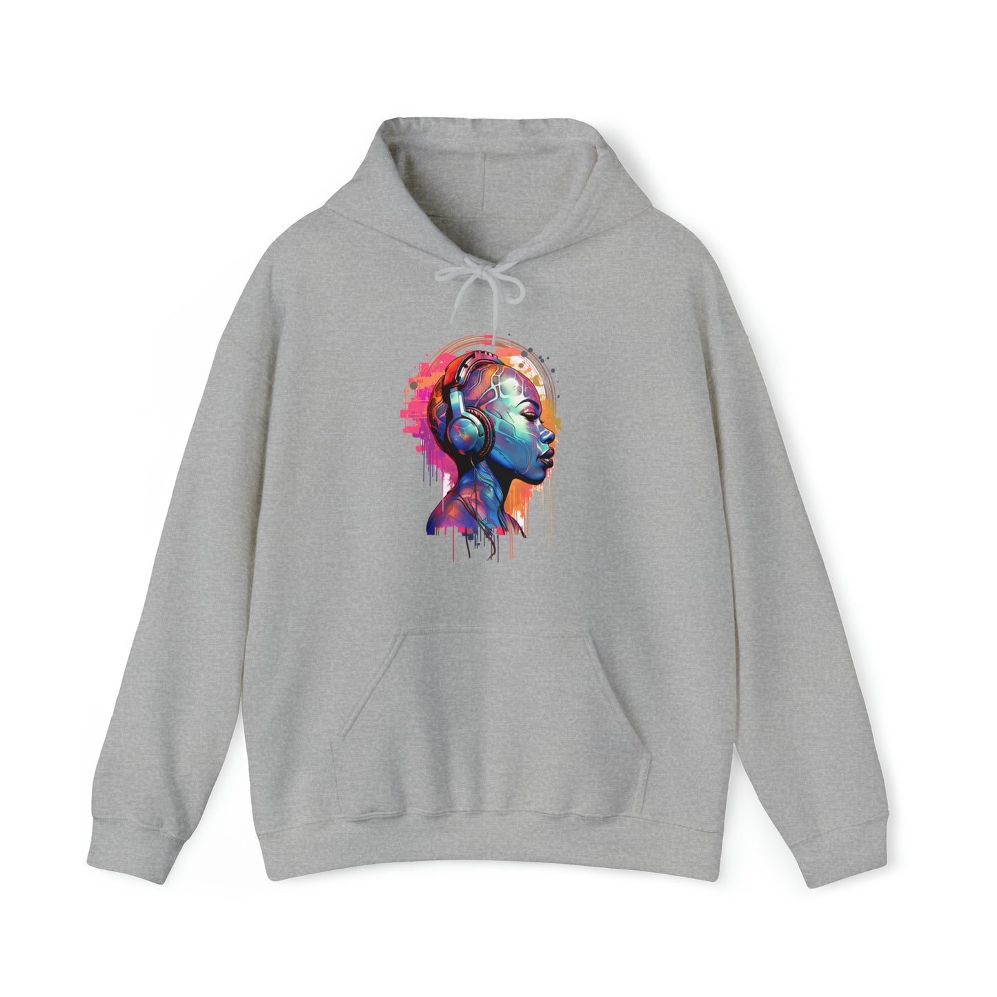 Unisex Hoodie, House Music Design Featuring Woman Wearing Headphones, Perfect for Audiophiles & Music Lovers