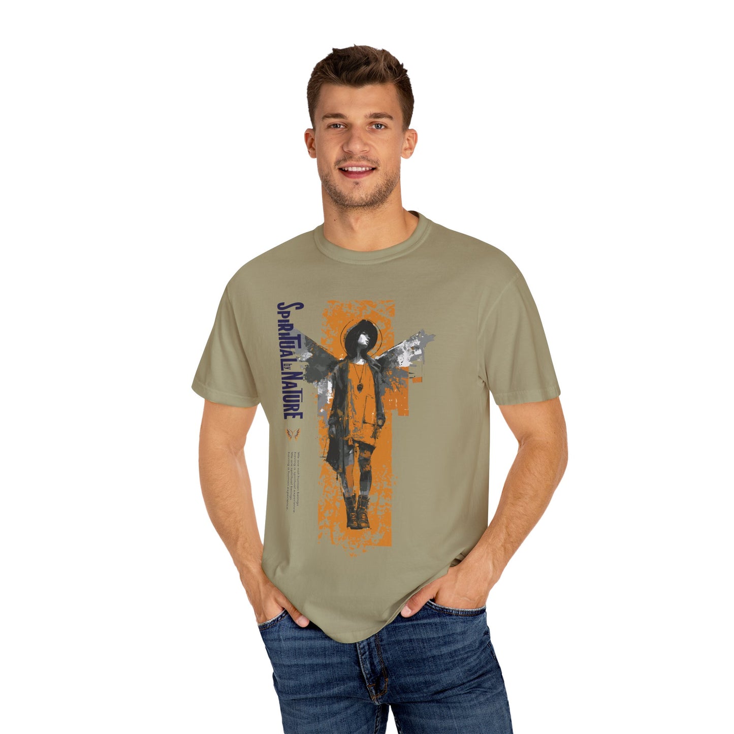 Spiritual by Nature Unisex Tee, Angel Graphic T-Shirt, Street Gear, Boho Top, Artistic Garment-Dyed T-Shirt, Vintage Style Urban Streetwear