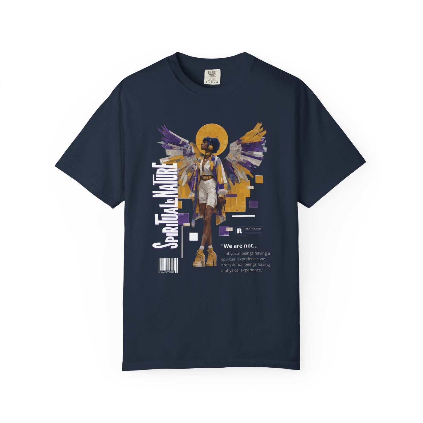 Spiritual by Nature Angel Tee | Urban Collage Art Shirt, Full Front Graphic, Comfort Colors Streetwear, Divine Energy Tshirt