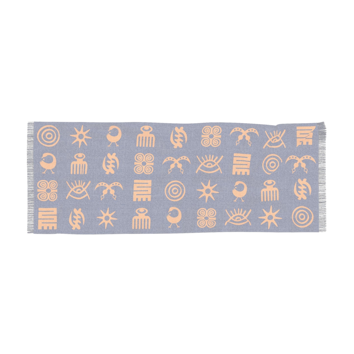 Adinkra Symbol Light Scarf, Beautiful Pattern Scarf Orange on Blue with West African Ghanaian Symbols