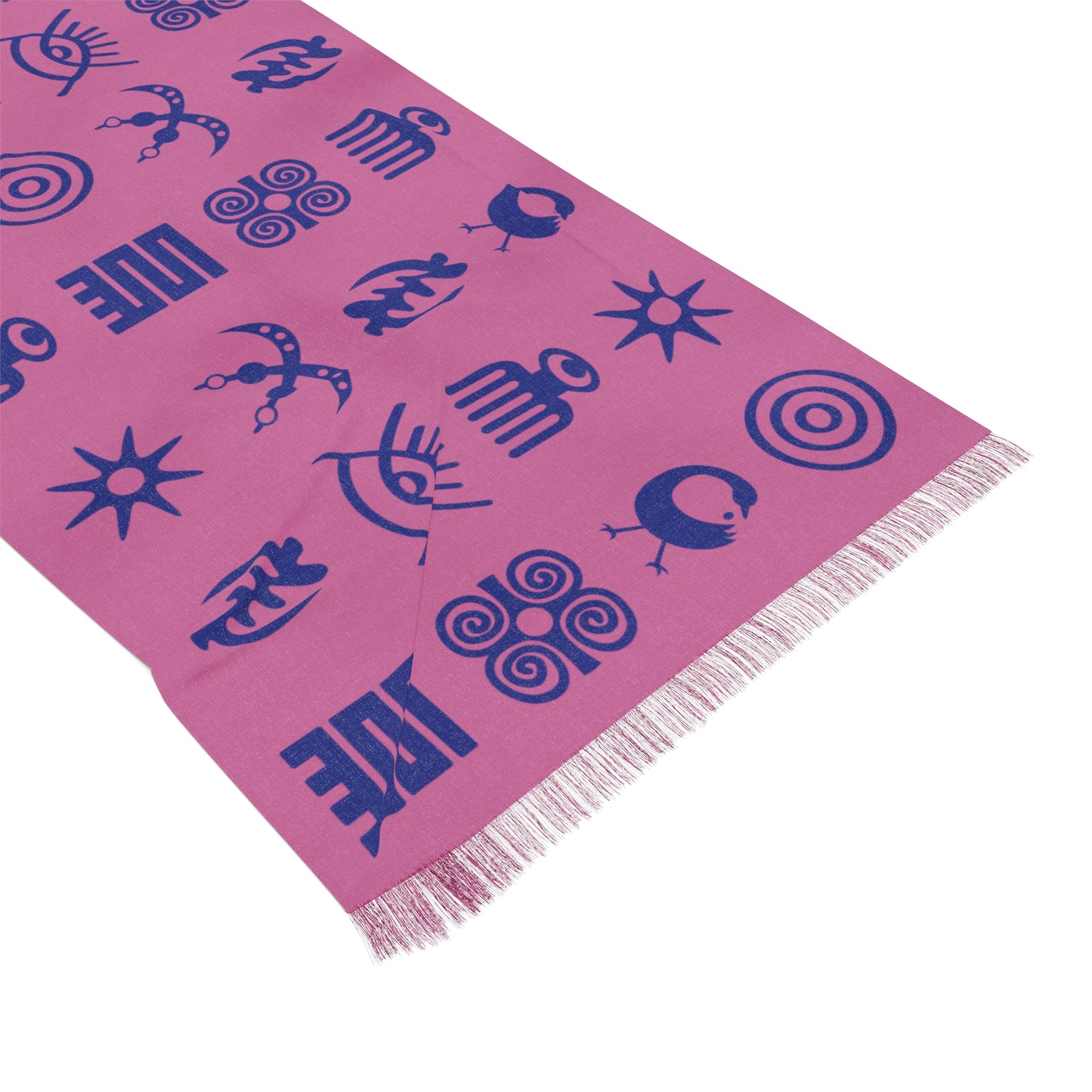 Adinkra Symbol Light Scarf, Beautiful Pattern Scarf with West African Ghanaian Symbols, Blue on Pink