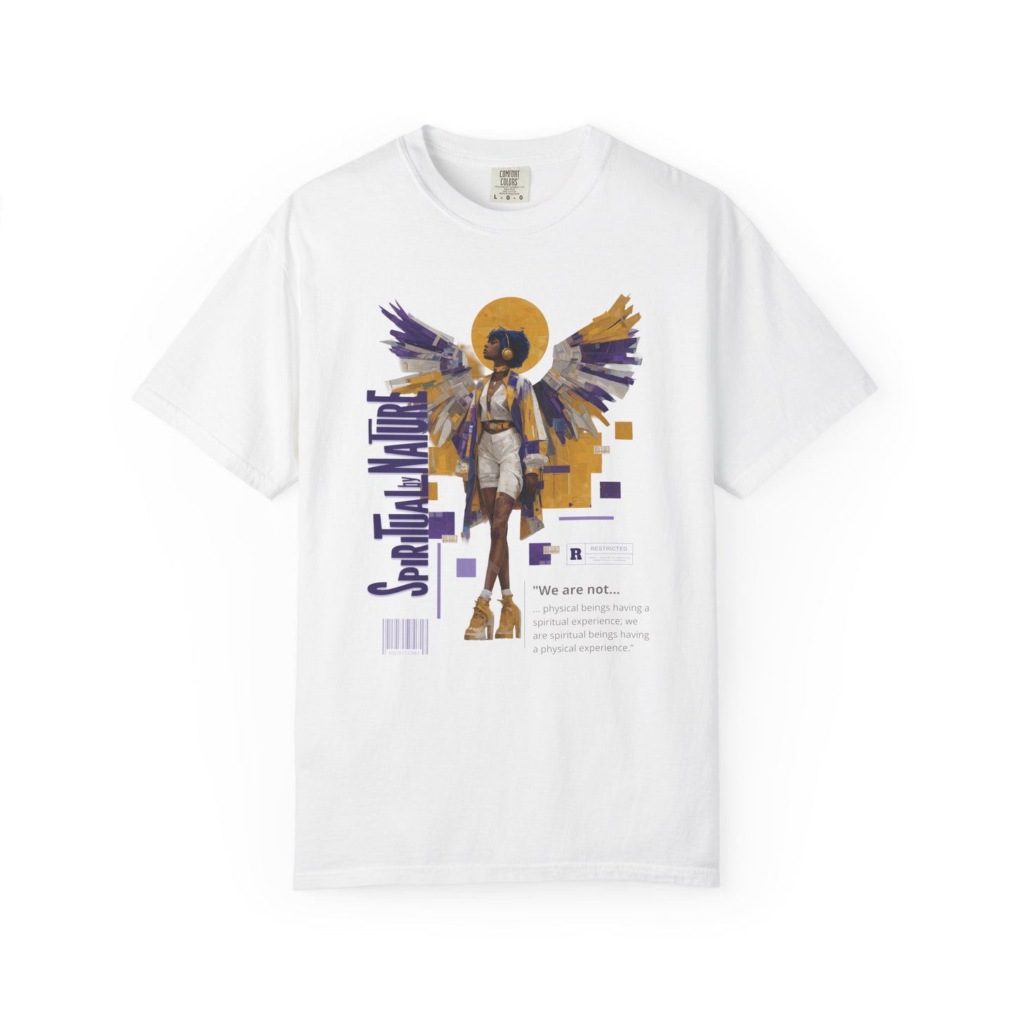 Spiritual by Nature Angel Tee | Urban Collage Art Shirt, Full Front Graphic, Comfort Colors Streetwear, Divine Energy Tshirt
