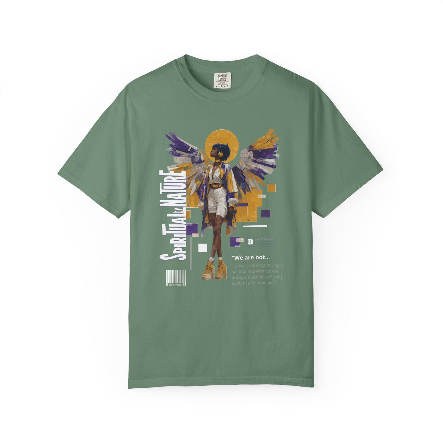 Spiritual by Nature Angel Tee | Urban Collage Art Shirt, Full Front Graphic, Comfort Colors Streetwear, Divine Energy Tshirt