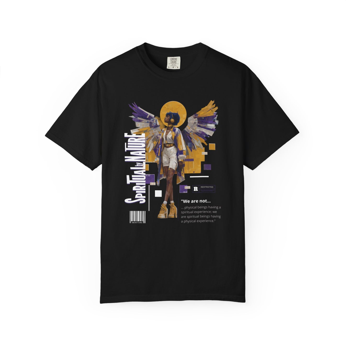 Spiritual by Nature Angel Tee | Urban Collage Art Shirt, Full Front Graphic, Comfort Colors Streetwear, Divine Energy Tshirt