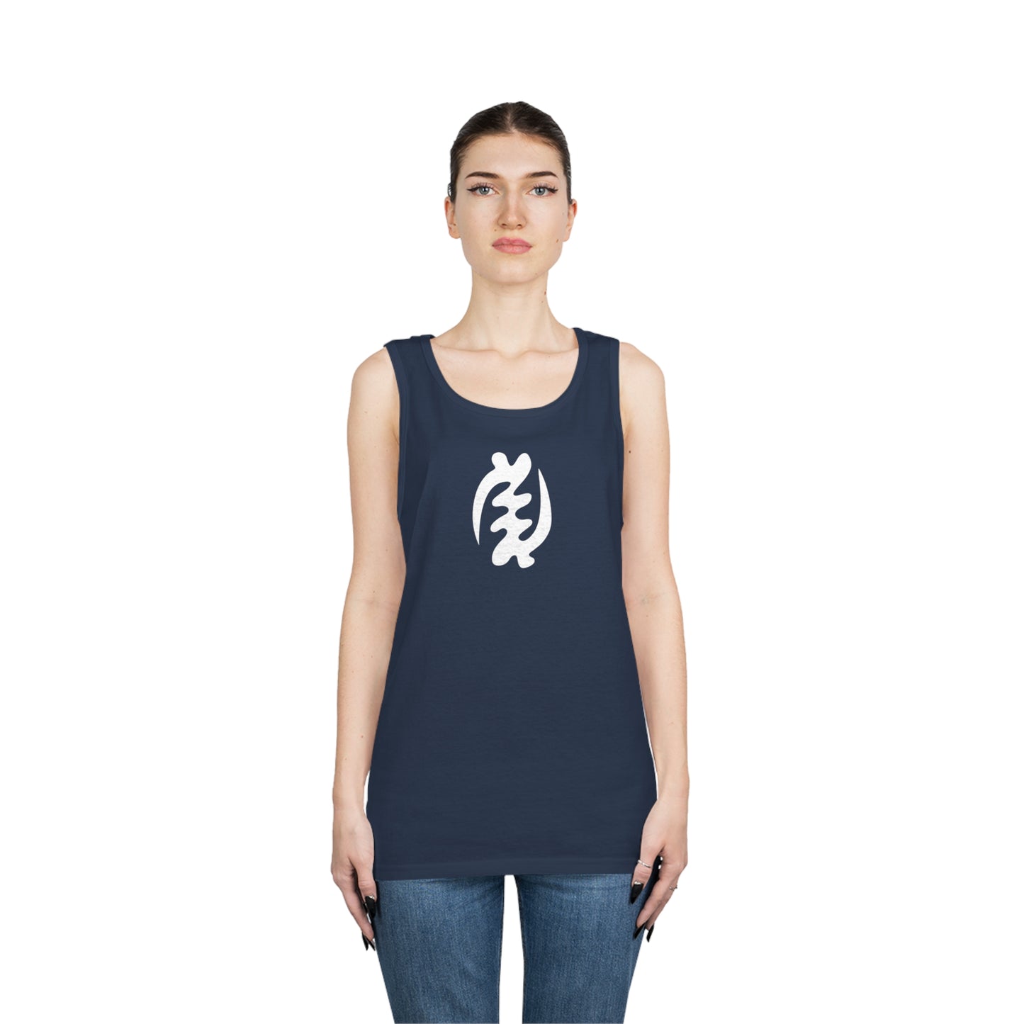 Gye Nyame Symbol Unisex Heavy Cotton Tank Top, Ghanaian Adinkra Symbol Apparel, Cotton Summer Top, Summer Tee