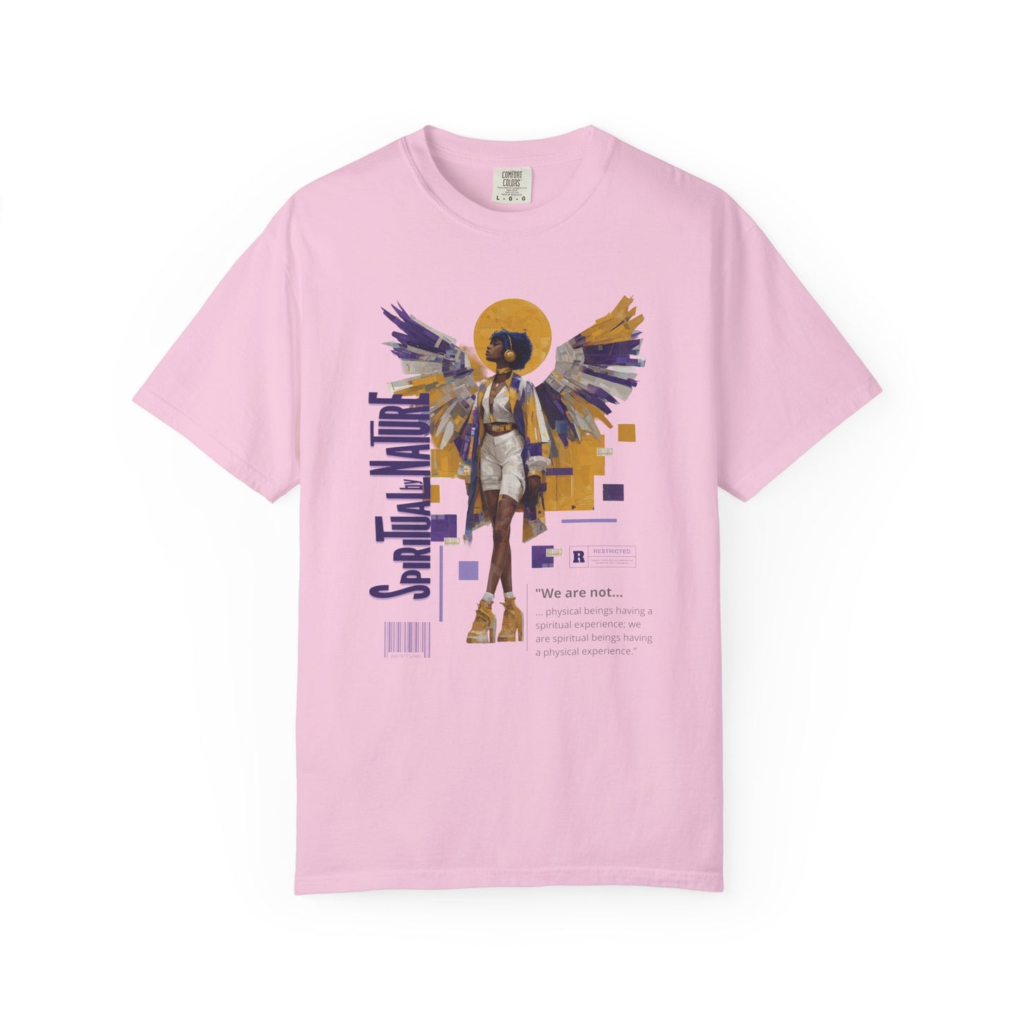 Spiritual by Nature Angel Tee | Urban Collage Art Shirt, Full Front Graphic, Comfort Colors Streetwear, Divine Energy Tshirt