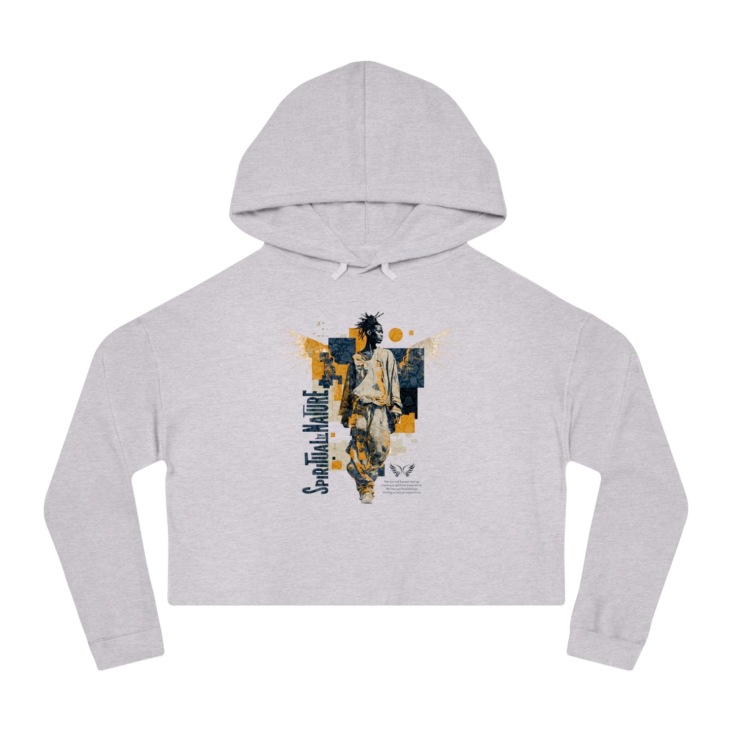 Women's Cropped Hooded Sweatshirt with Angel Graphic - Spiritual by Nature, Street Wear, Urban Style, Stylish Layering, Women's Fashion, Trendy Gift for Her
