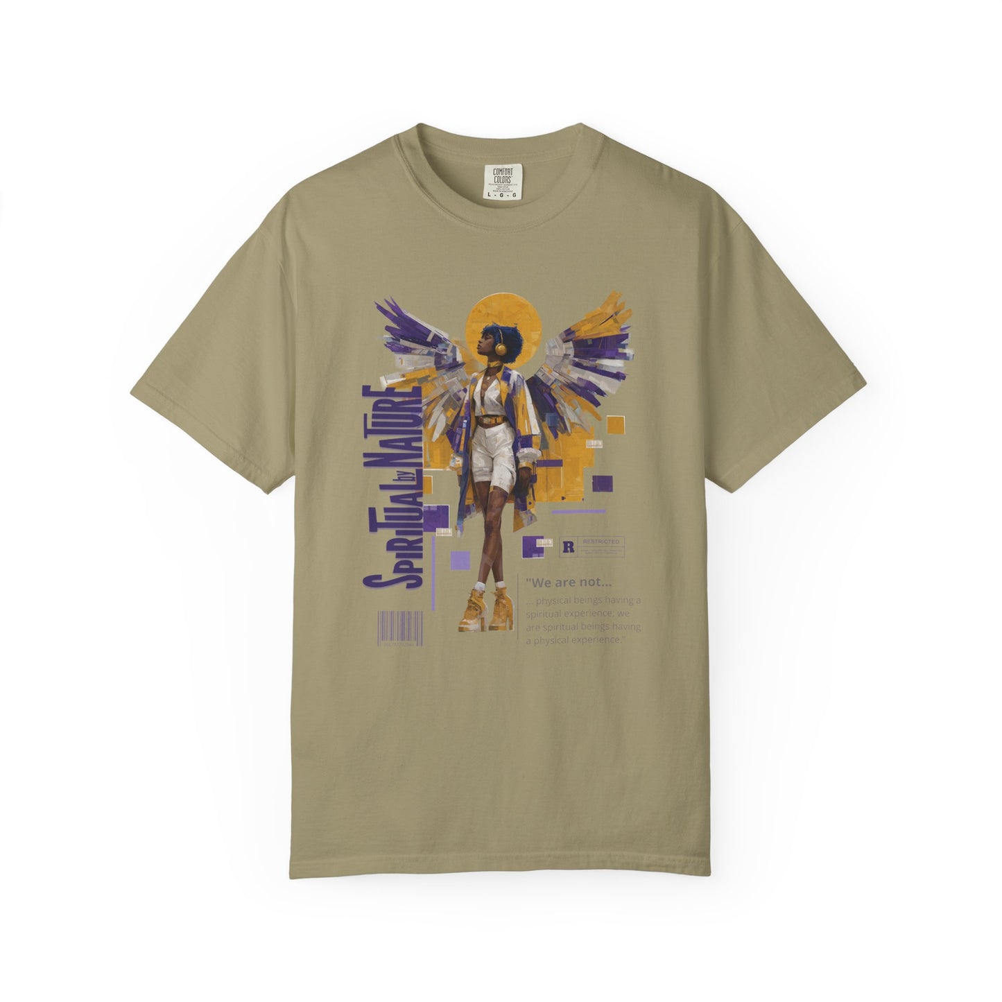 Spiritual by Nature Angel Tee | Urban Collage Art Shirt, Full Front Graphic, Comfort Colors Streetwear, Divine Energy Tshirt