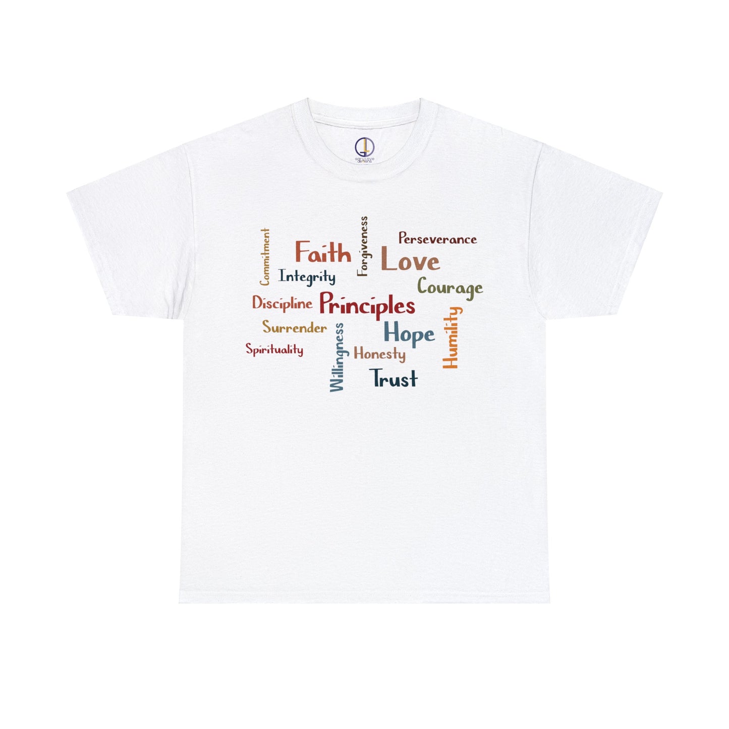 Spiritual Principles of Recovery, Word Cloud Design Graphic Tee, Graphic T-shirt, Gift for Recovery or Sober Anniversary