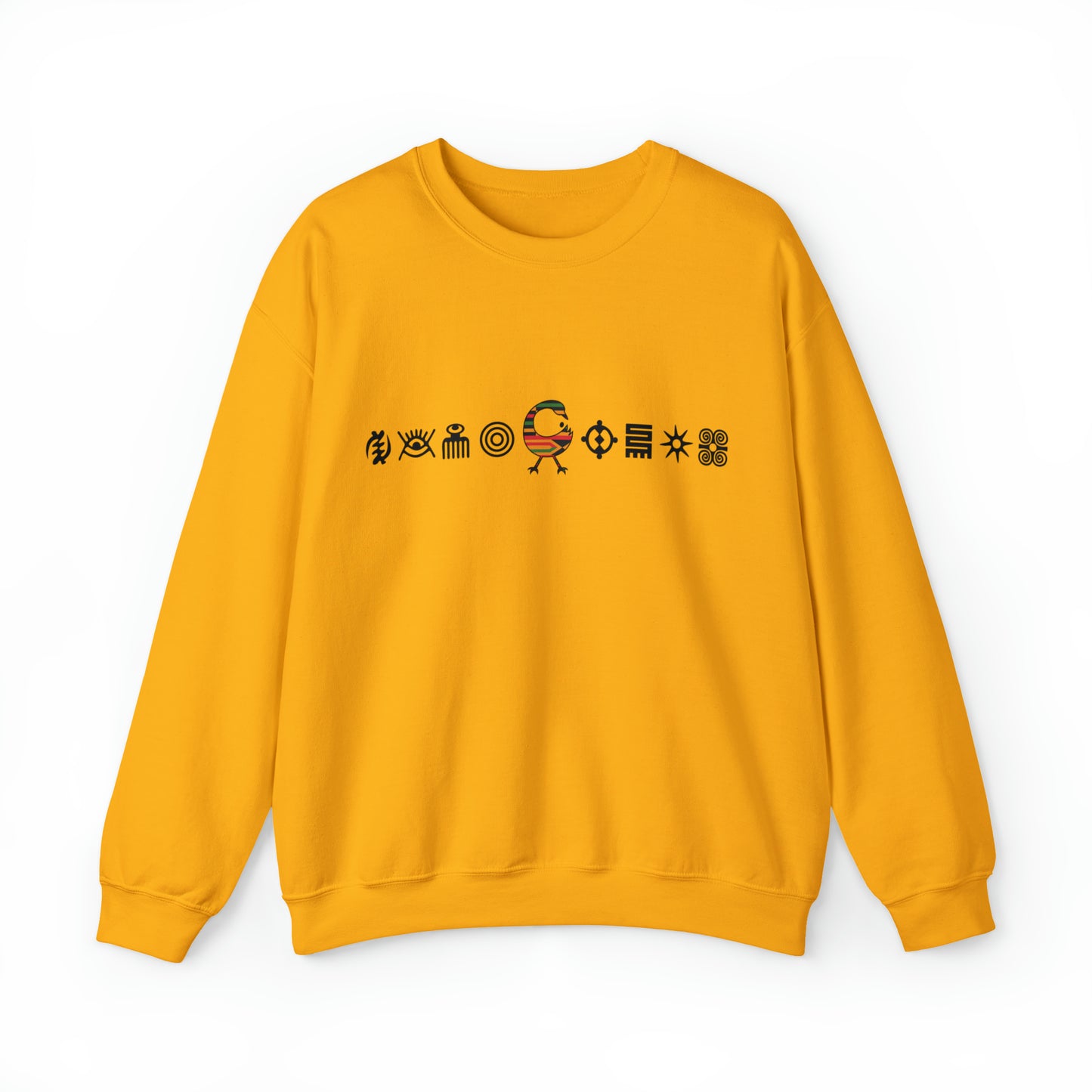 Unisex Sweatshirt with Adinkra Symbols, West African Ghanaian symbol Afrocentric Apparel