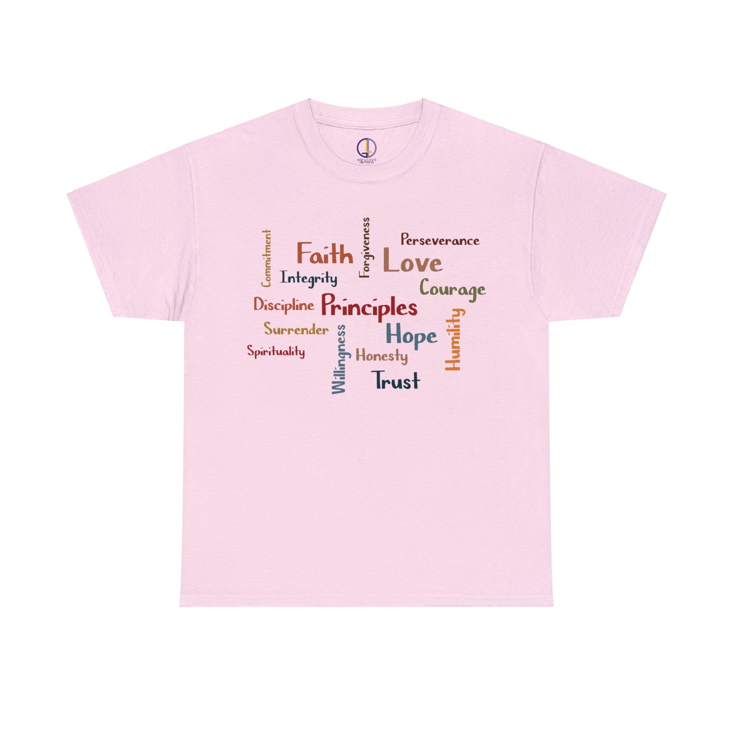 Spiritual Principles of Recovery, Word Cloud Design Graphic Tee, Graphic T-shirt, Gift for Recovery or Sober Anniversary