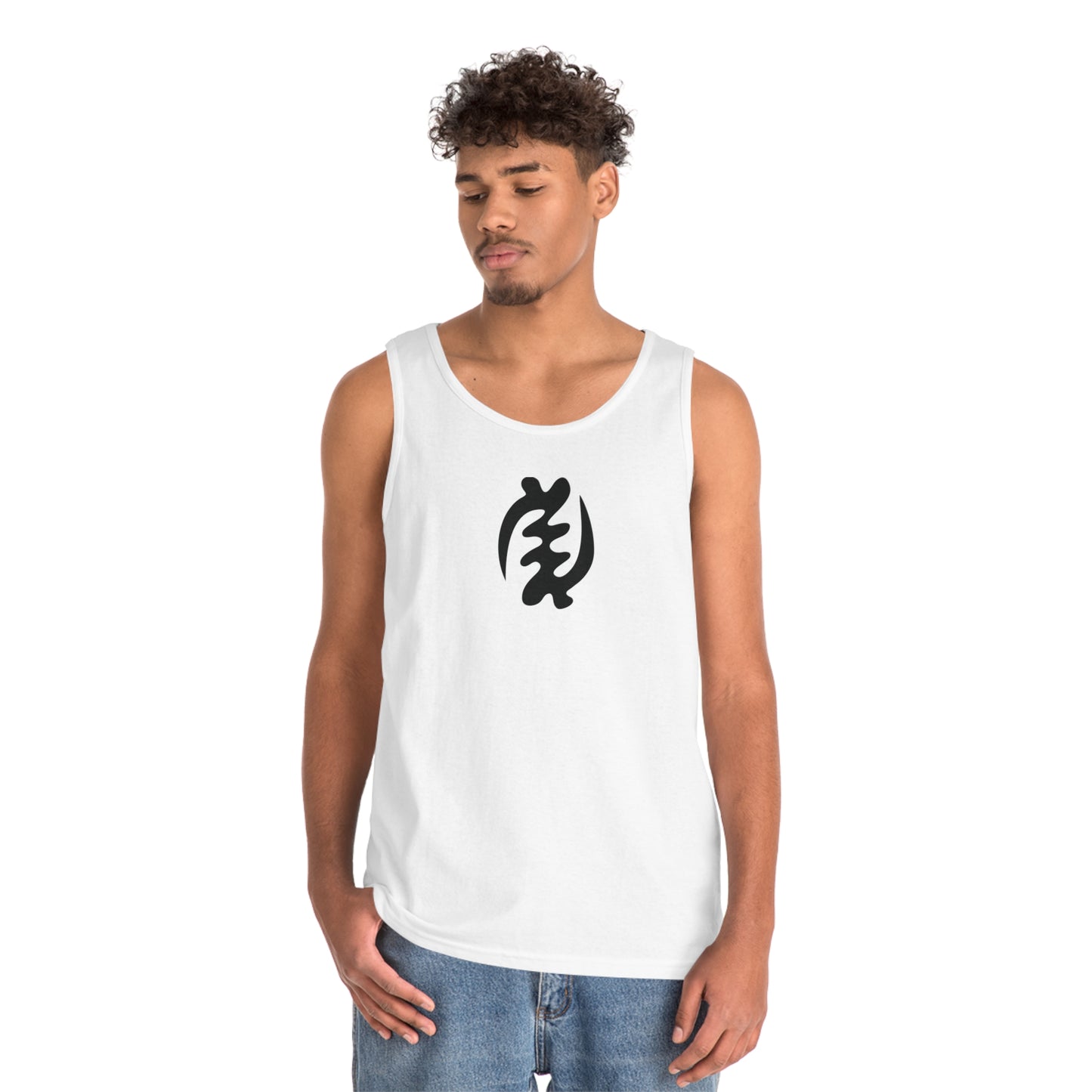 Gye Nyame Symbol Unisex Heavy Cotton Tank Top, Ghanaian Adinkra Symbol Apparel, Cotton Summer Top, Summer Tee