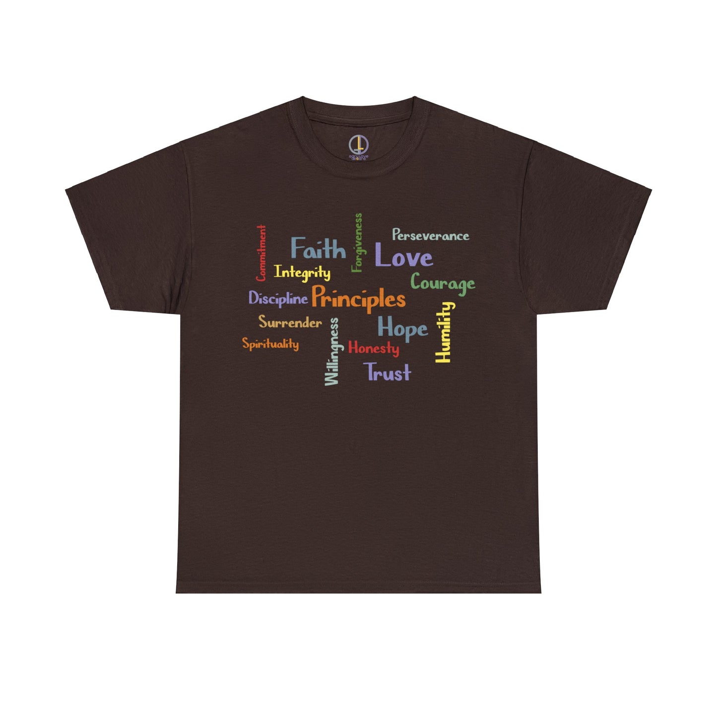 Spiritual Principles of Recovery, Word Cloud Design Graphic Tee, Graphic T-shirt, Gift for Recovery or Sober Anniversary