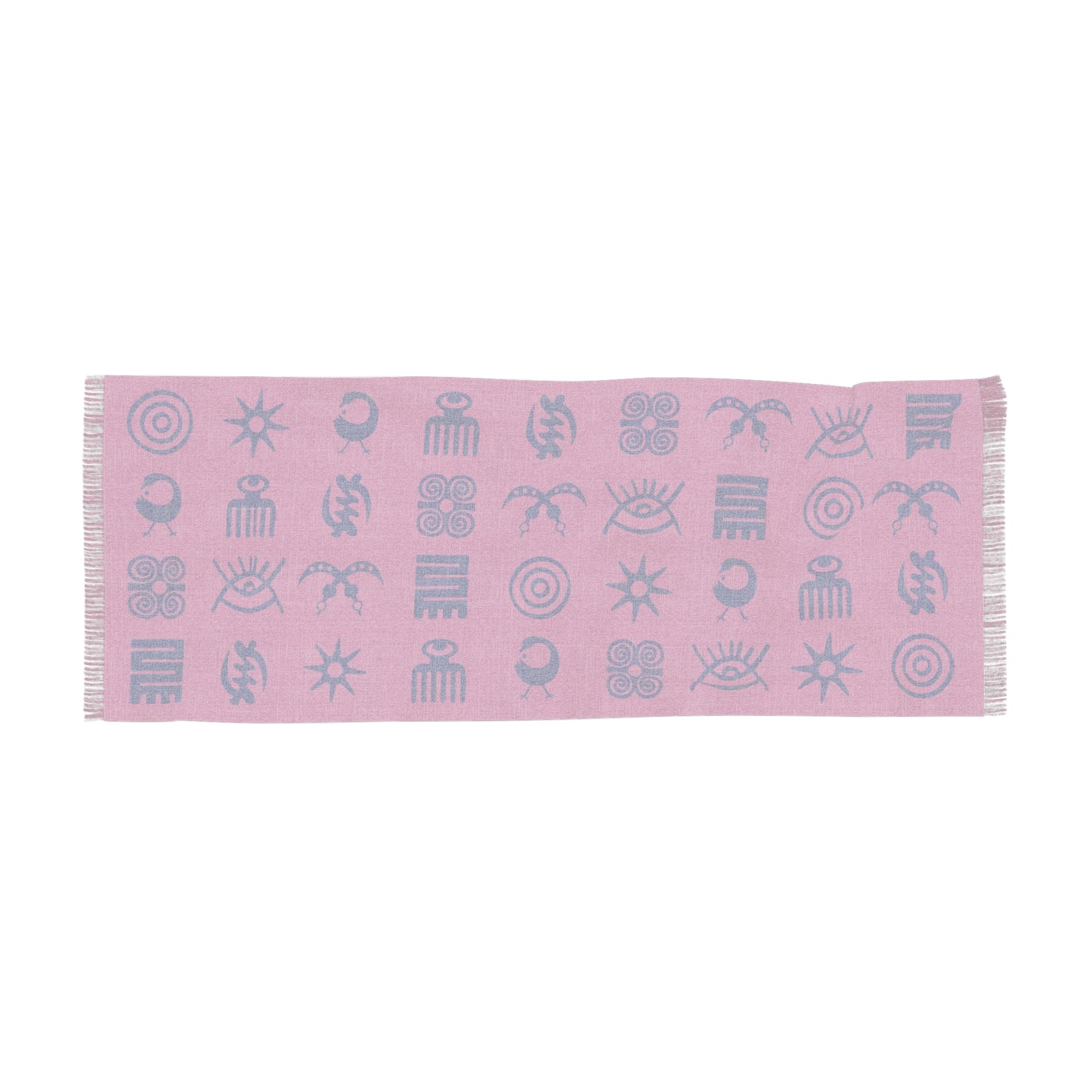 Adinkra Symbol Light Scarf, Beautiful Pattern Scarf with West African Ghanaian Symbols, Blue on Pink