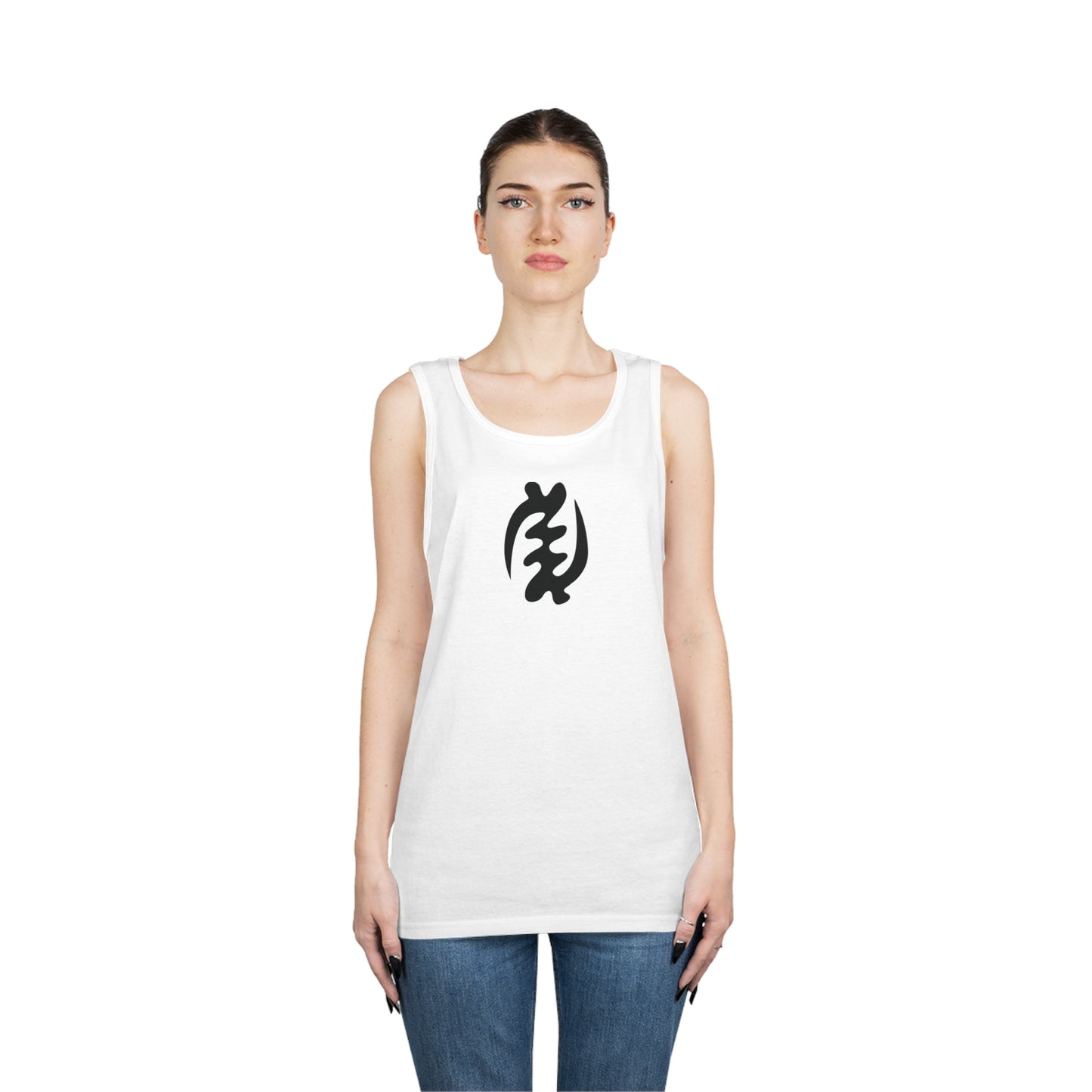 Gye Nyame Symbol Unisex Heavy Cotton Tank Top, Ghanaian Adinkra Symbol Apparel, Cotton Summer Top, Summer Tee