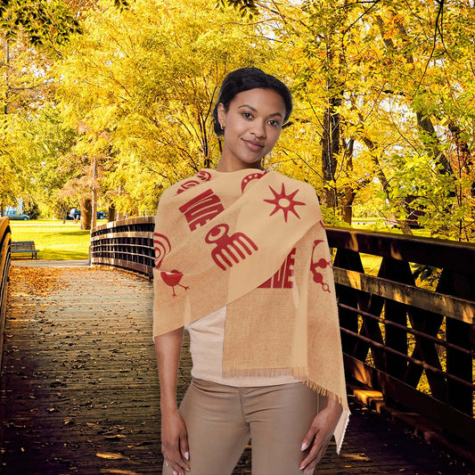Adinkra Symbol Light Scarf, Beautiful Pattern Scarf with West African Ghanaian Symbols