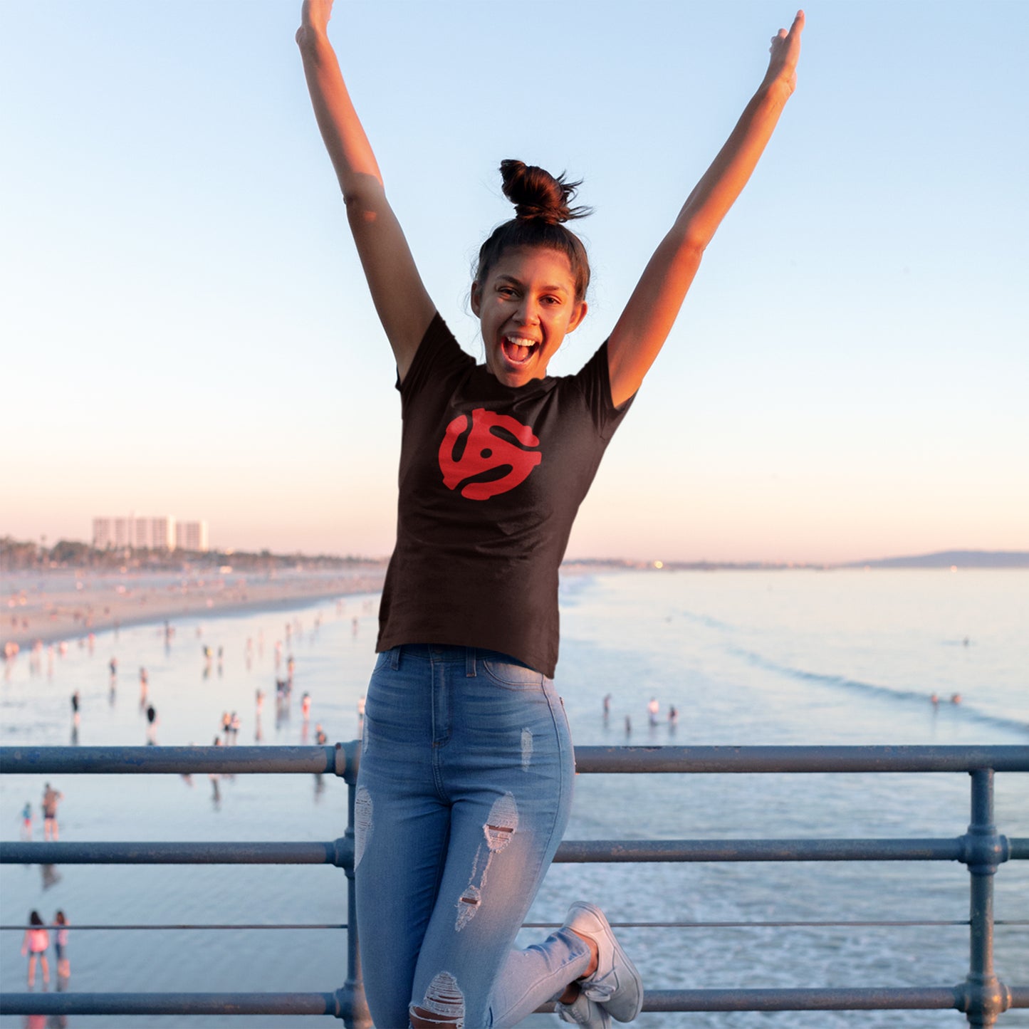 Unisex Jersey Graphic Tee with Custom 45 Record Adapter Design