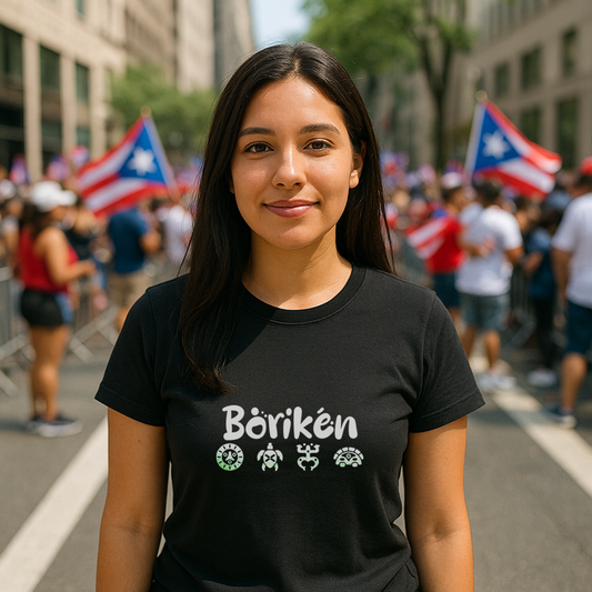 Borikén T-Shirt with Taíno Petroglyph Symbols | Puerto Rico Indigenous Tee | Caribbean Cultural Heritage Shirt