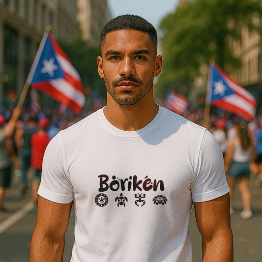 Borikén T-Shirt with Taíno Petroglyph Symbols | Puerto Rico Indigenous Tee | Caribbean Cultural Heritage Shirt
