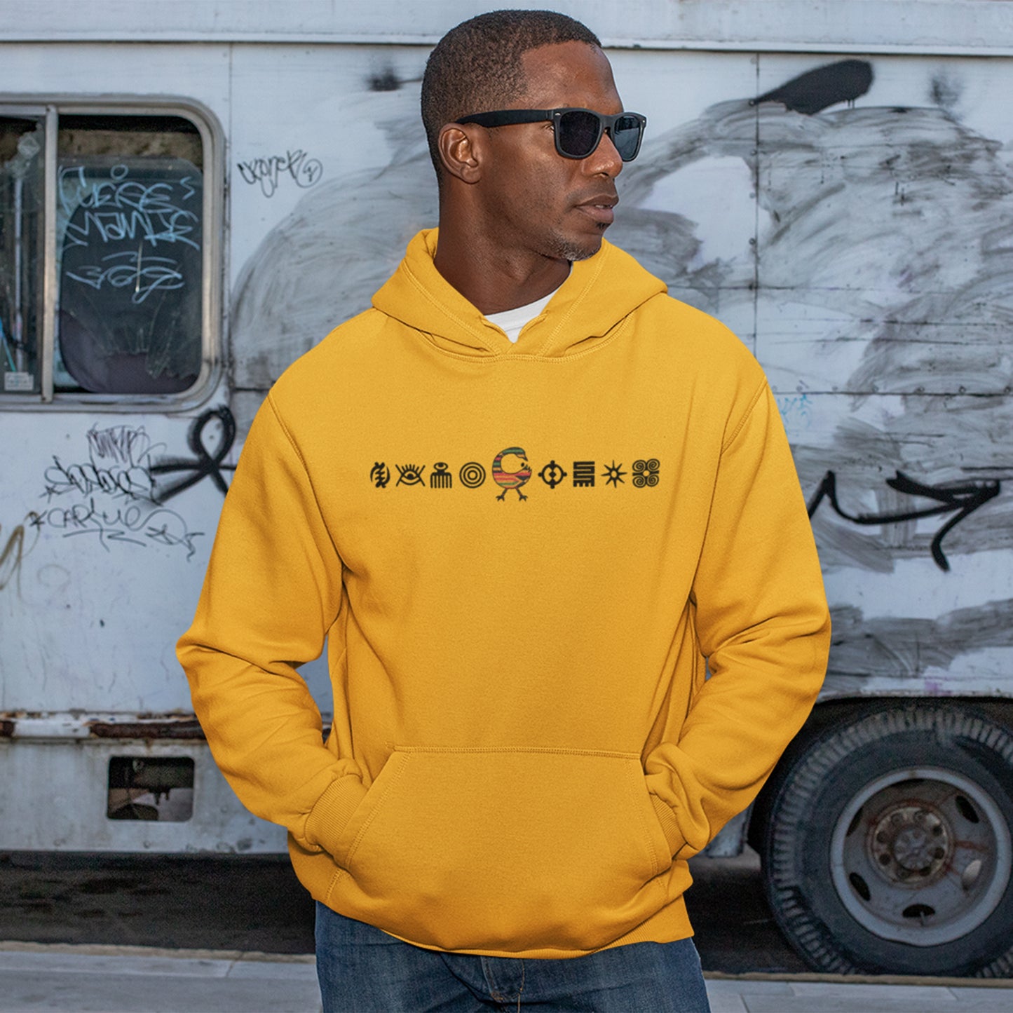 Unisex hoodies with Adinkra Symbols, Ghanaian symbol Afrocentric apparel, cotton blend hoodie, back to school and fall wardrobe, HBCU Campus