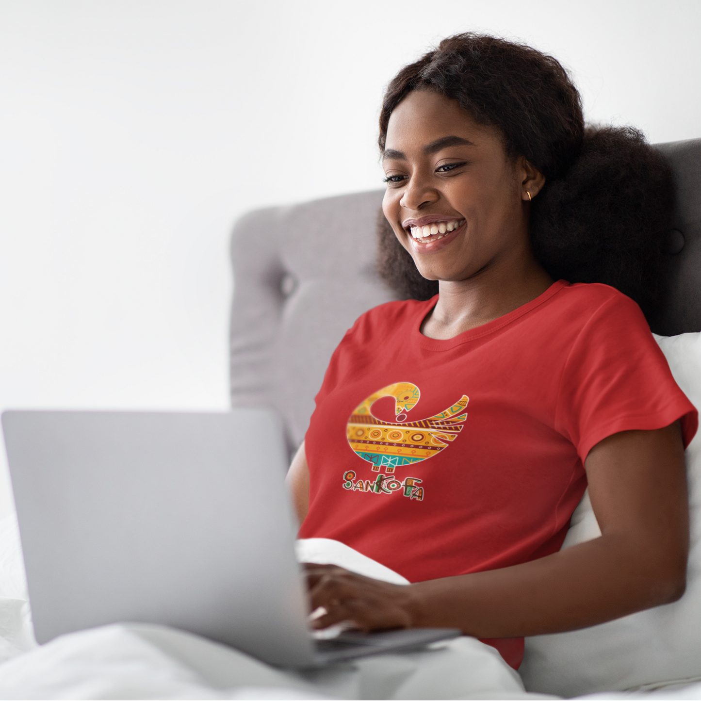 Sankofa Symbol w/ Pattern, West African Adinkra Symbol Cotton T-Shirt