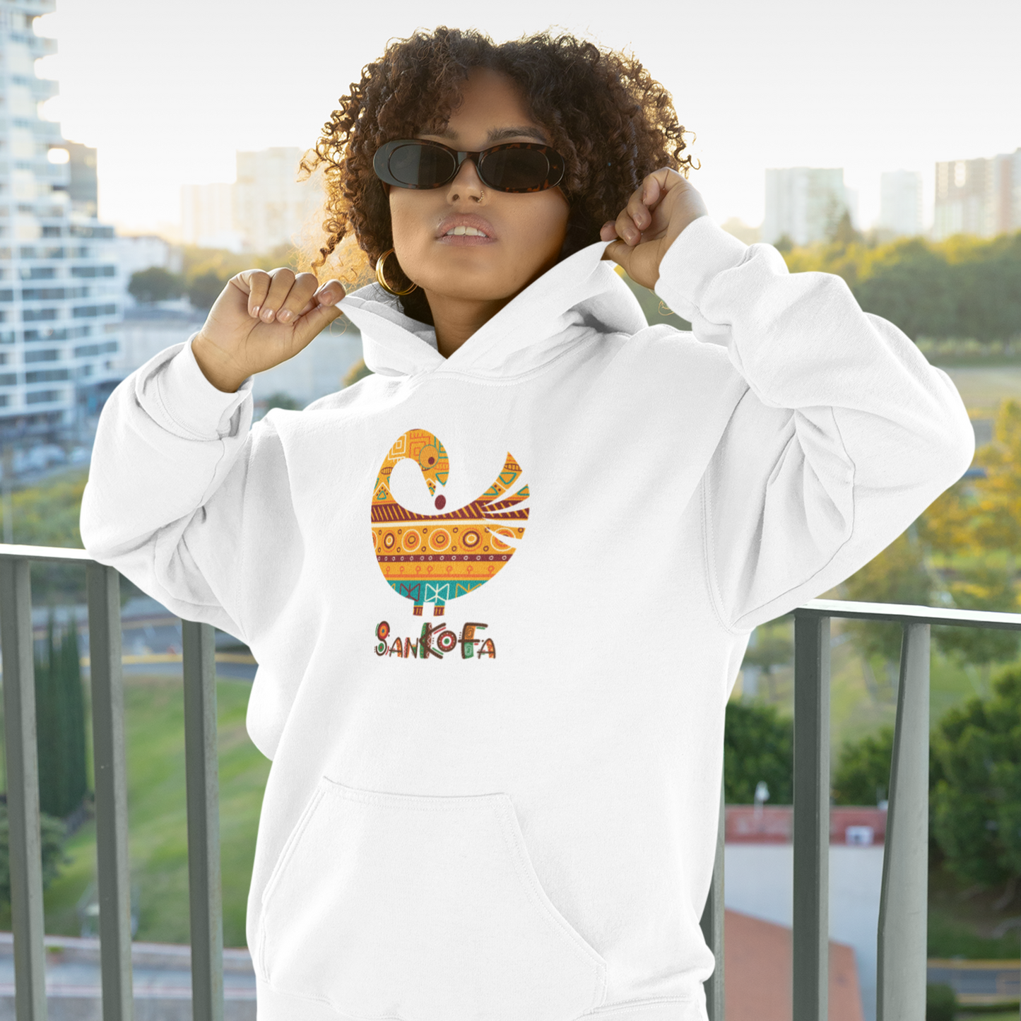 Adinkra Symbol unisex hoodie sweatshirts with authentic Ghanaian symbols, Sankofa Bird Afrocentric apparel, Medium weight cotton blend shirt