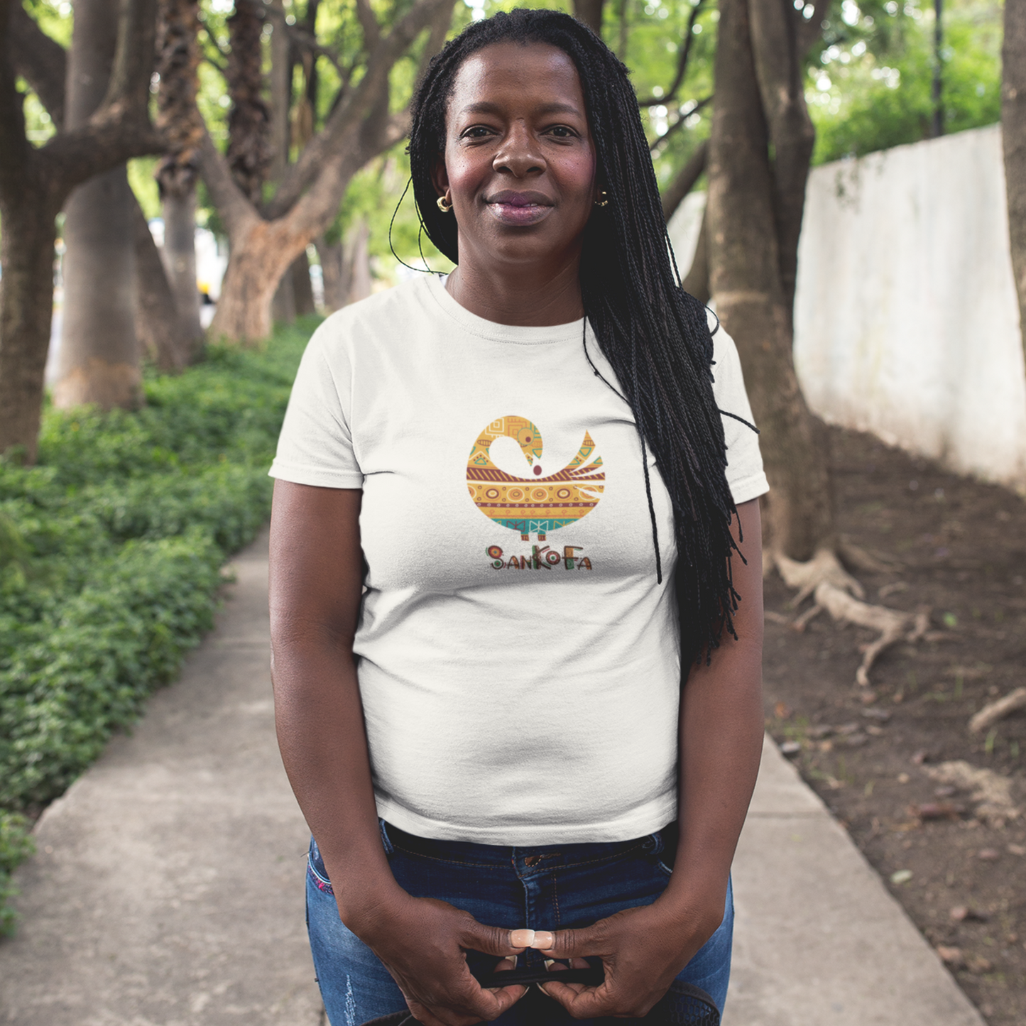 Sankofa Symbol w/ Pattern, West African Adinkra Symbol Cotton T-Shirt