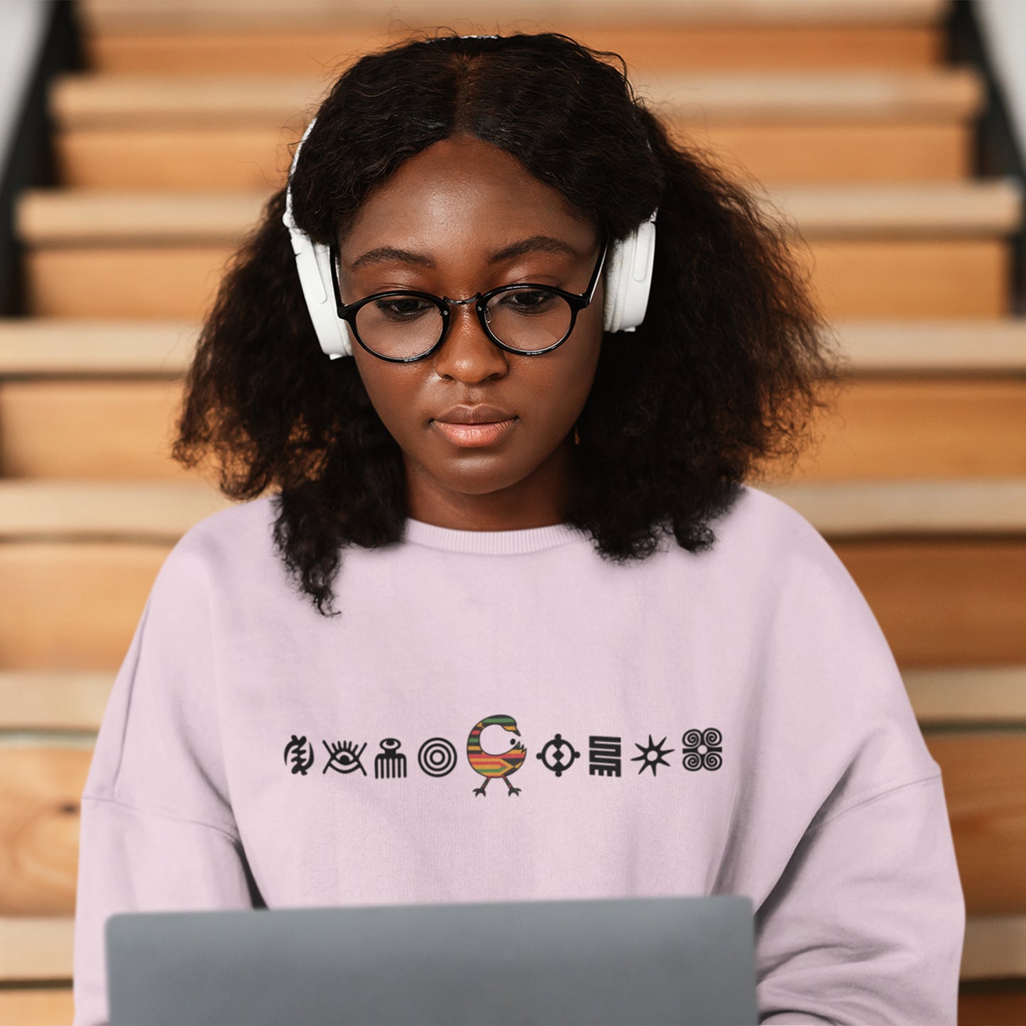Unisex Sweatshirt with Adinkra Symbols, West African Ghanaian symbol Afrocentric Apparel