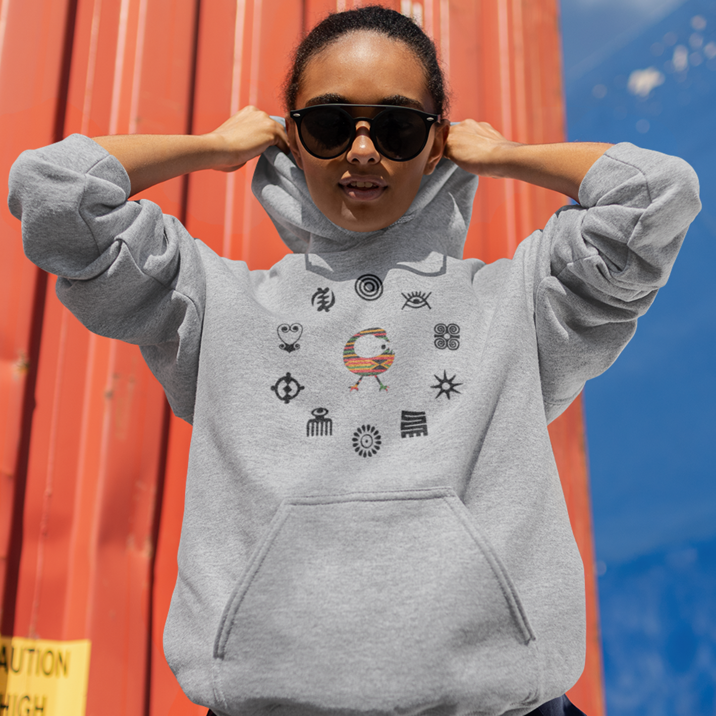 Adinkra Symbol Unisex Hoodie with Multiple Ghanaian Symbols