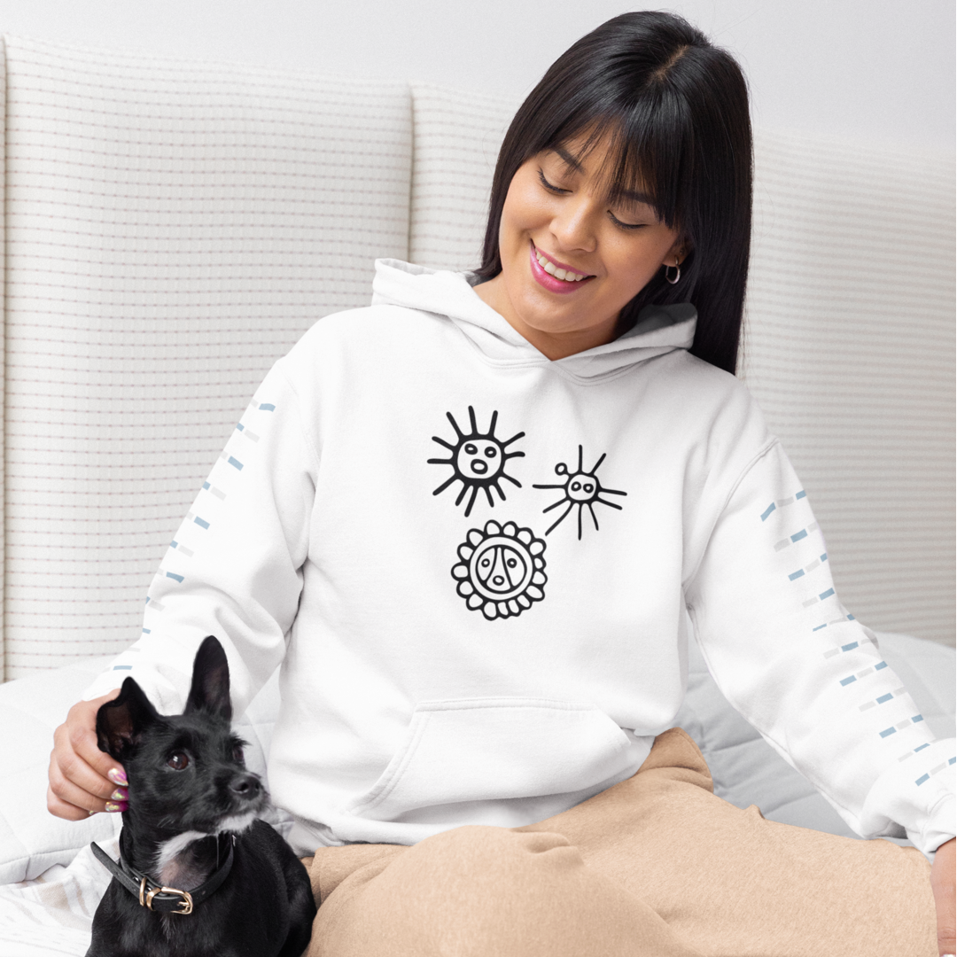 Taino Suns Unisex Hoodie, Unisex Hoodie with Taino Sun Symbols, Puerto Rican Taino Petroglyph Hoodie