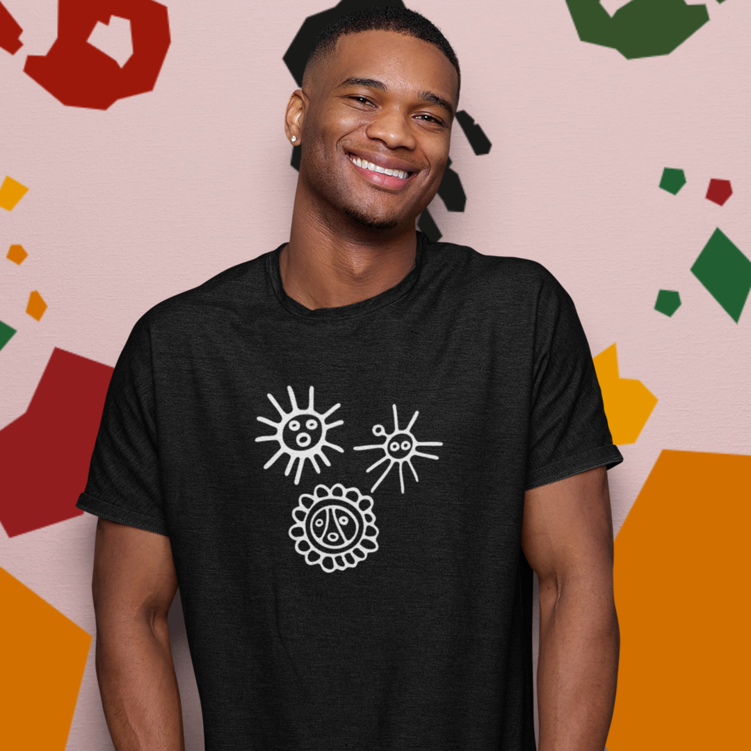 Unisex Cotton T-shirt with Taino Suns Design, Unisex Graphic Tee Sun Symbols, Puerto Rican Taino Petroglyph Tshirt