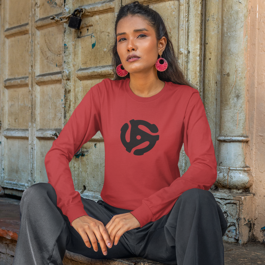 Unisex Jersey Long Sleeve Tee Featuring 45 RPM Record Adapter, Perfect Gift for Music Lovers, House Headz